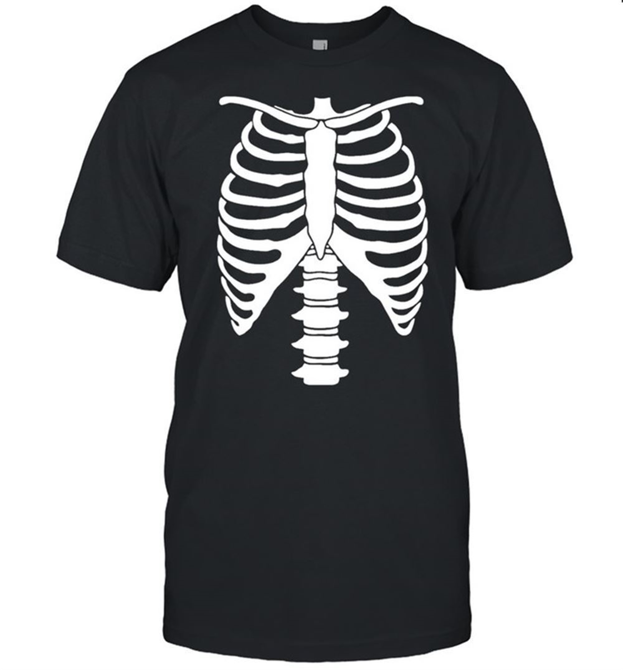 Skeleton Halloween Skeleton Rib Cage Xray Front And Back Print Easy Costume Black Shirt