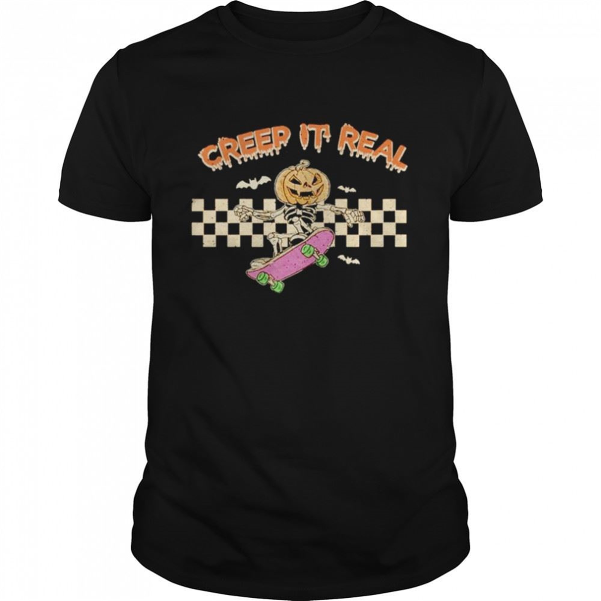 Skeleton Pumpkin Creep It Real Retro Halloween Shirt