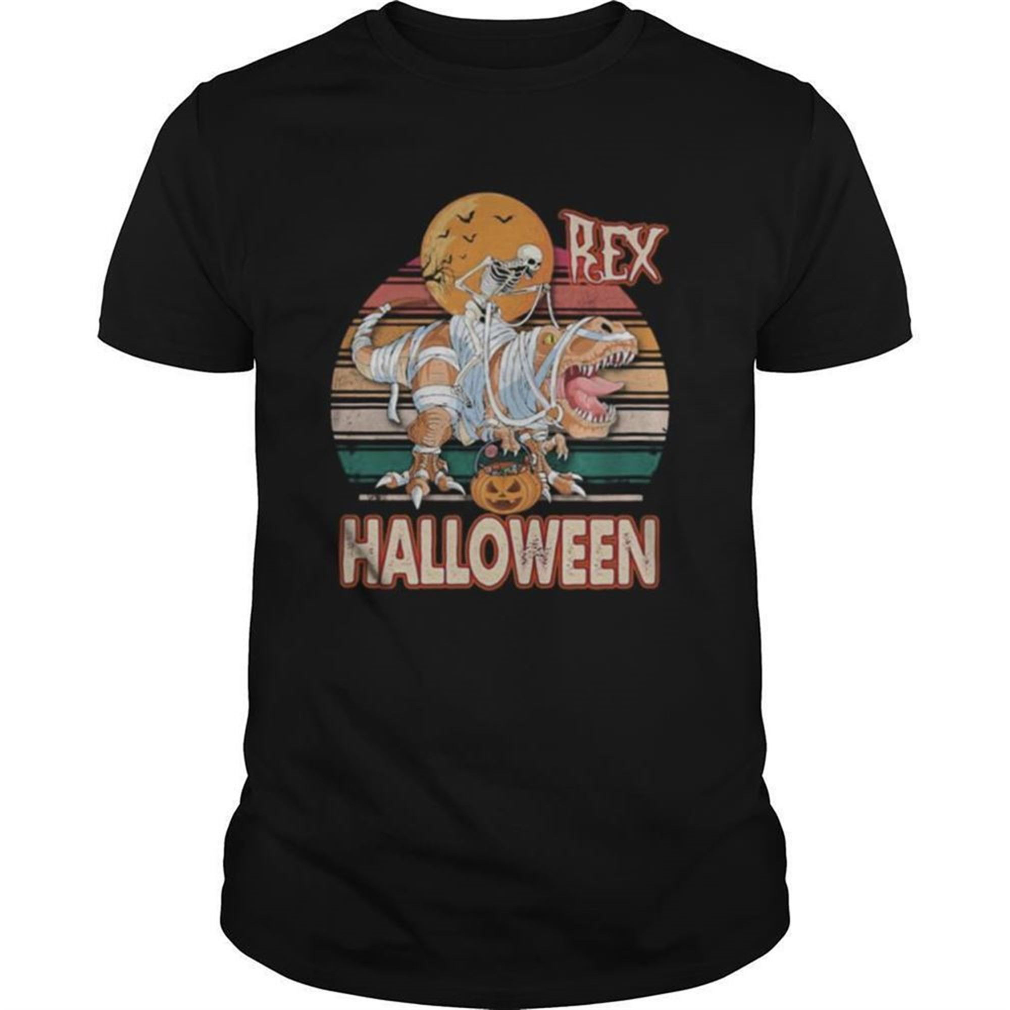 Skeleton Riding Mummy Saurus Rex Halloween Vintage Retro Shirt