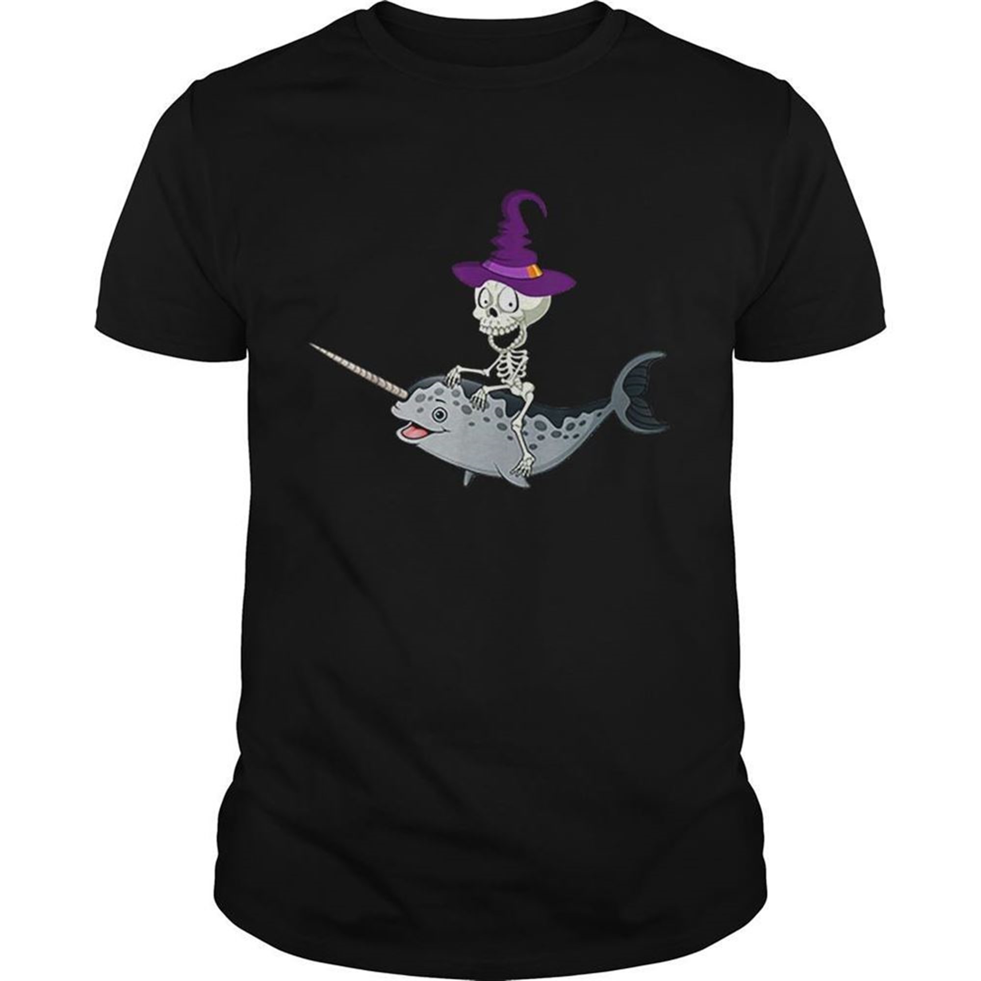 Skeleton Witch Riding Narwhal Halloween Shirt