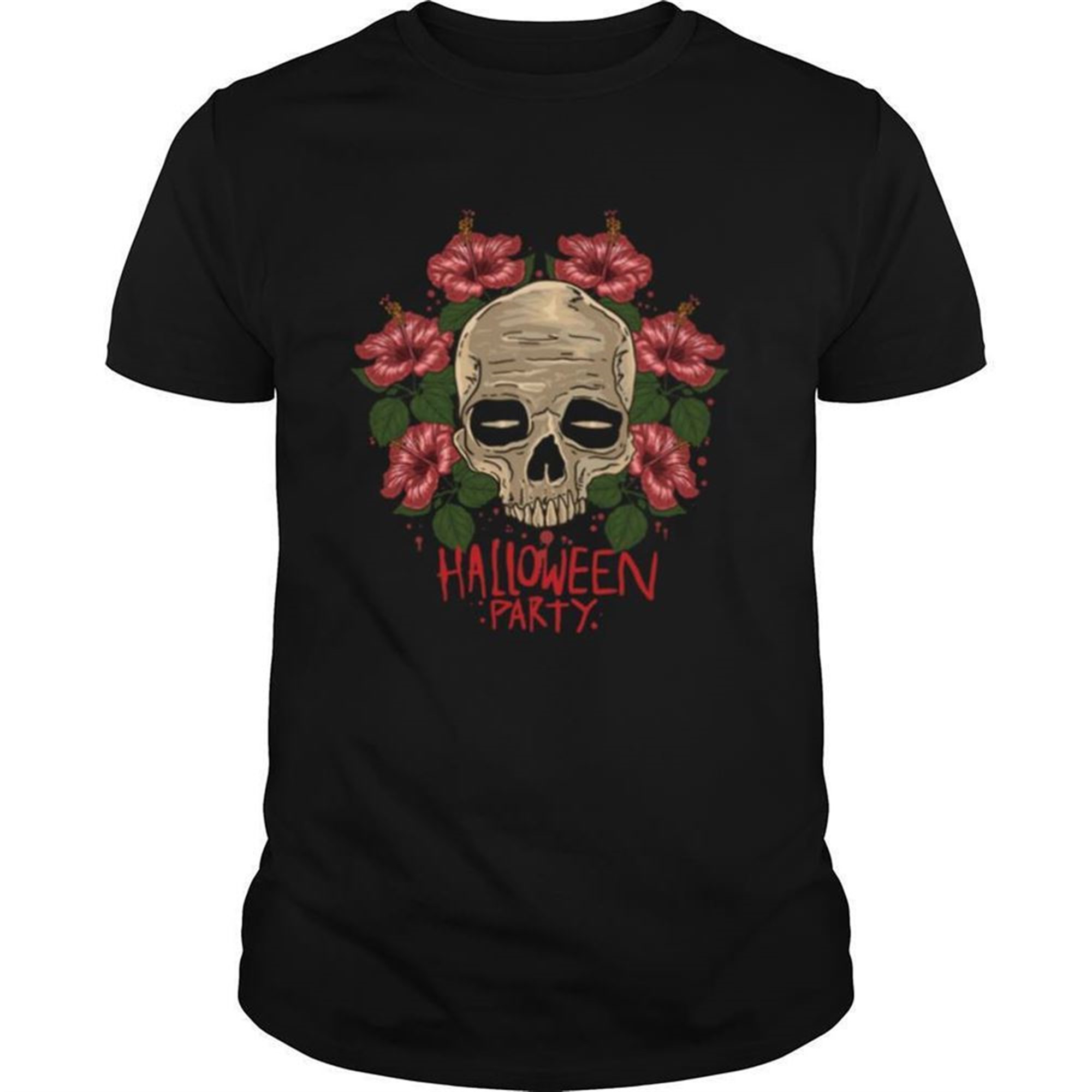 Skull Hibiscus Flower Halloween Party Shirt