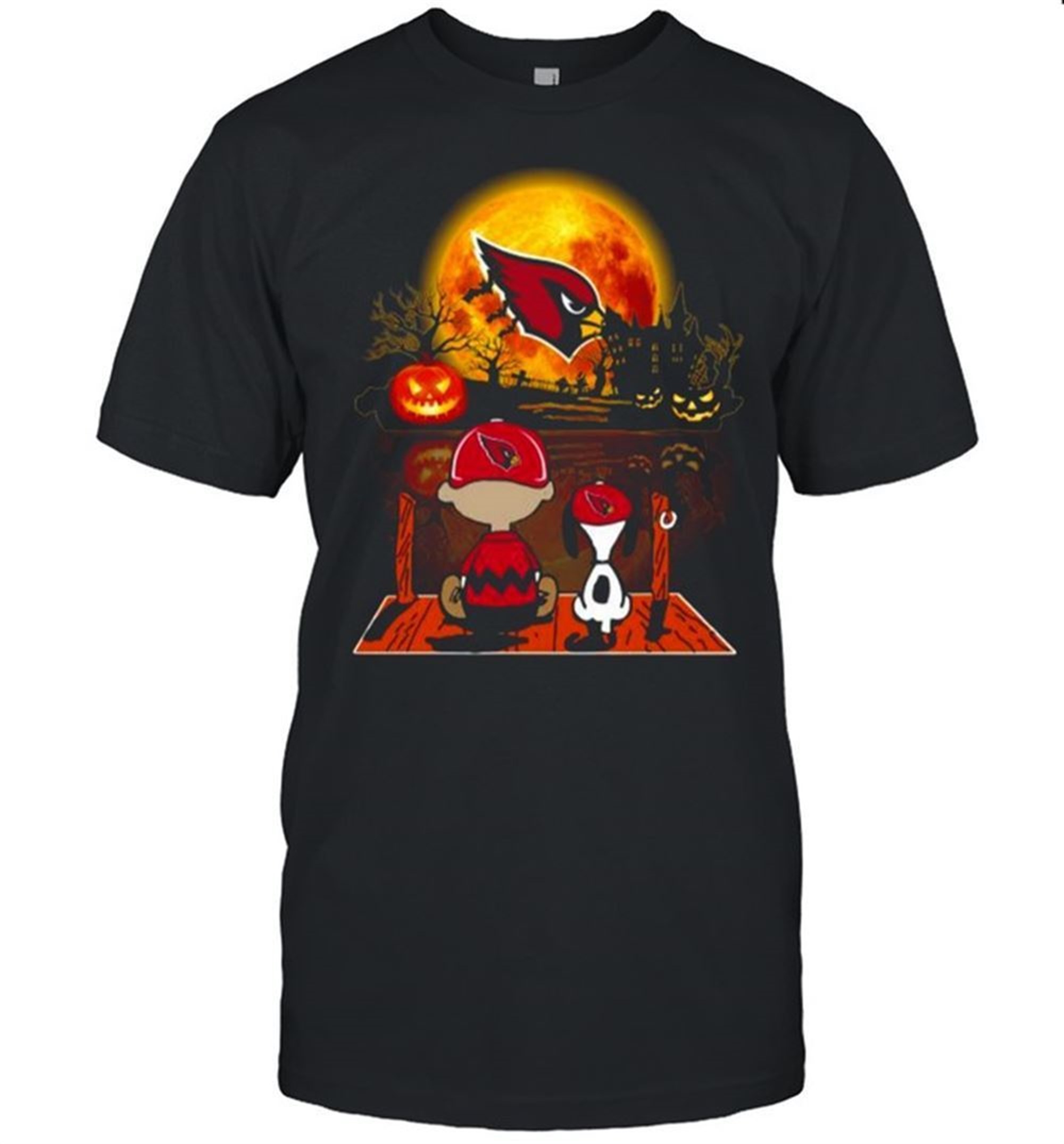 Snoopy And Charlie Brown Pumpkin Arizona Cardinals Halloween Moon Shirt