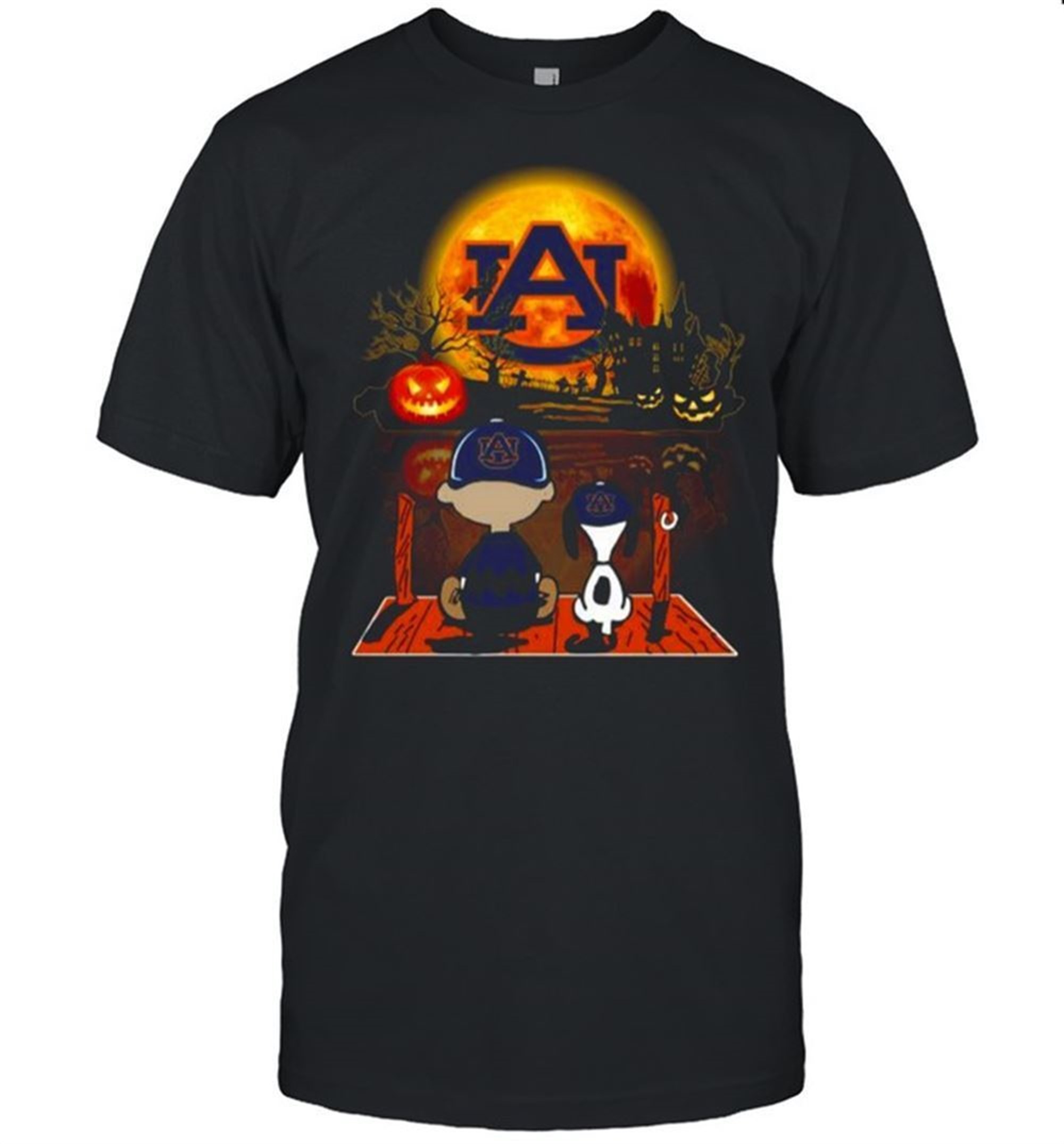 Snoopy And Charlie Brown Pumpkin Auburn Tigers Halloween Moon Shirt