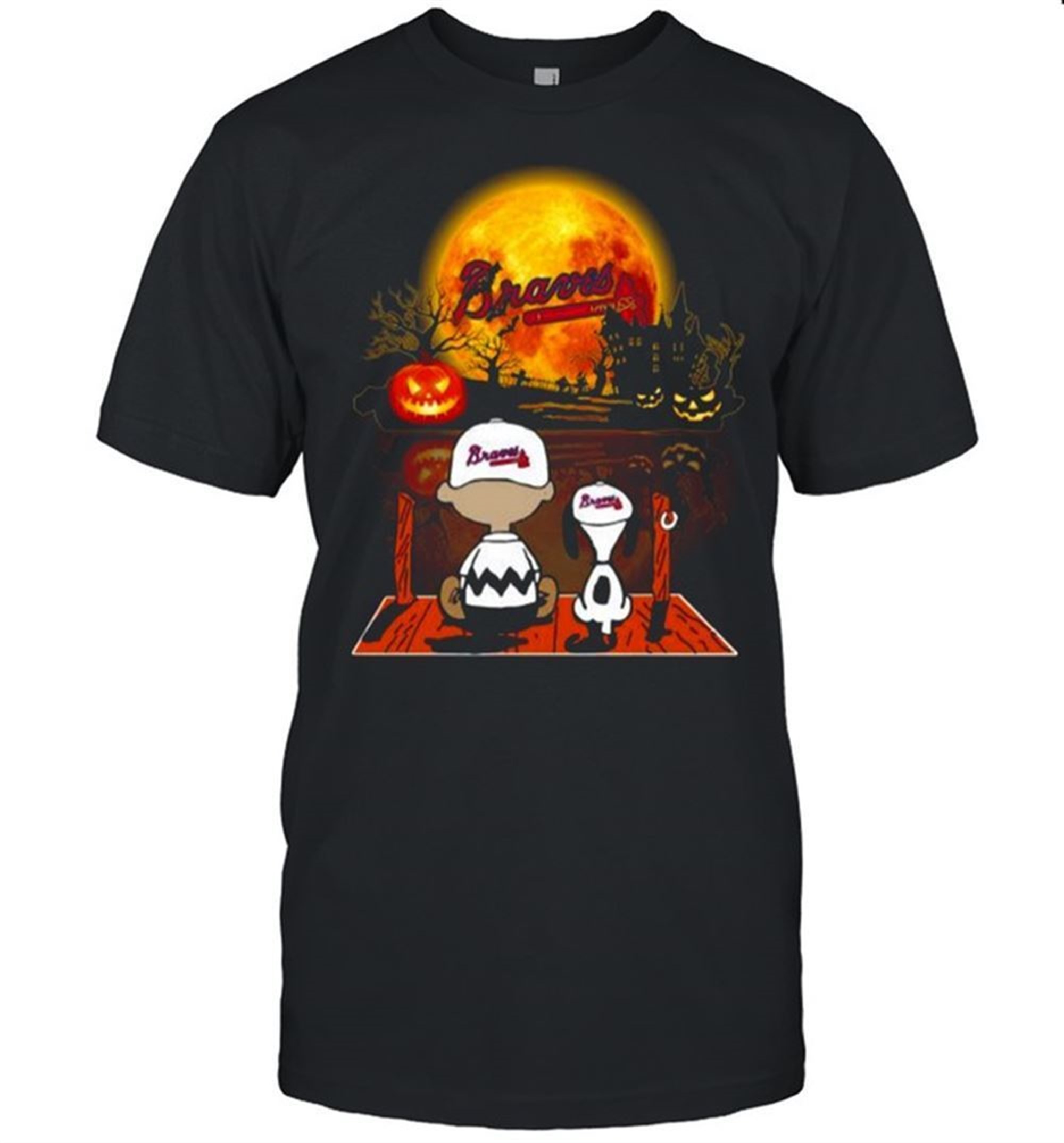 Snoopy And Charlie Brown Pumpkin Braves Halloween Moon Shirt