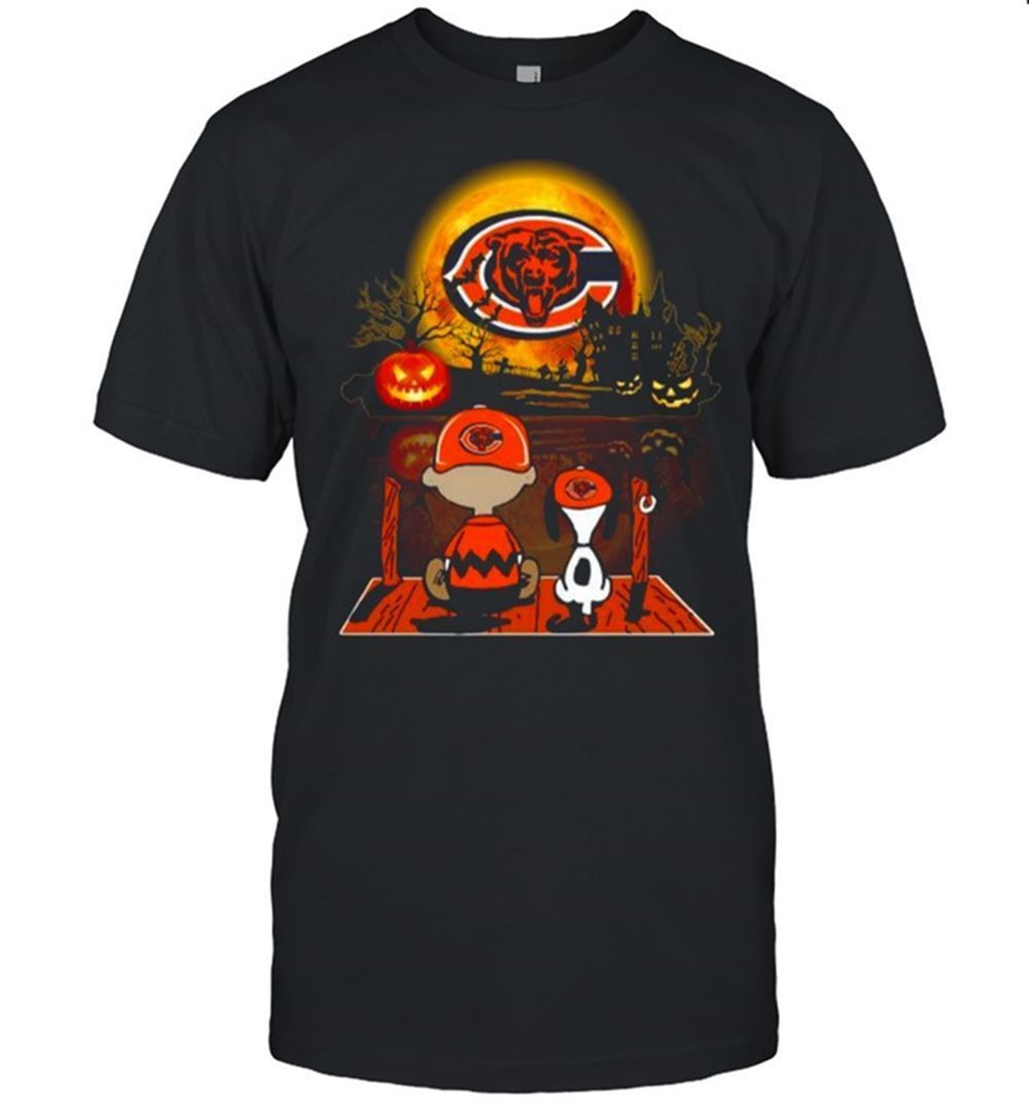 Snoopy And Charlie Brown Pumpkin Chicago Bears Halloween Moon Shirt