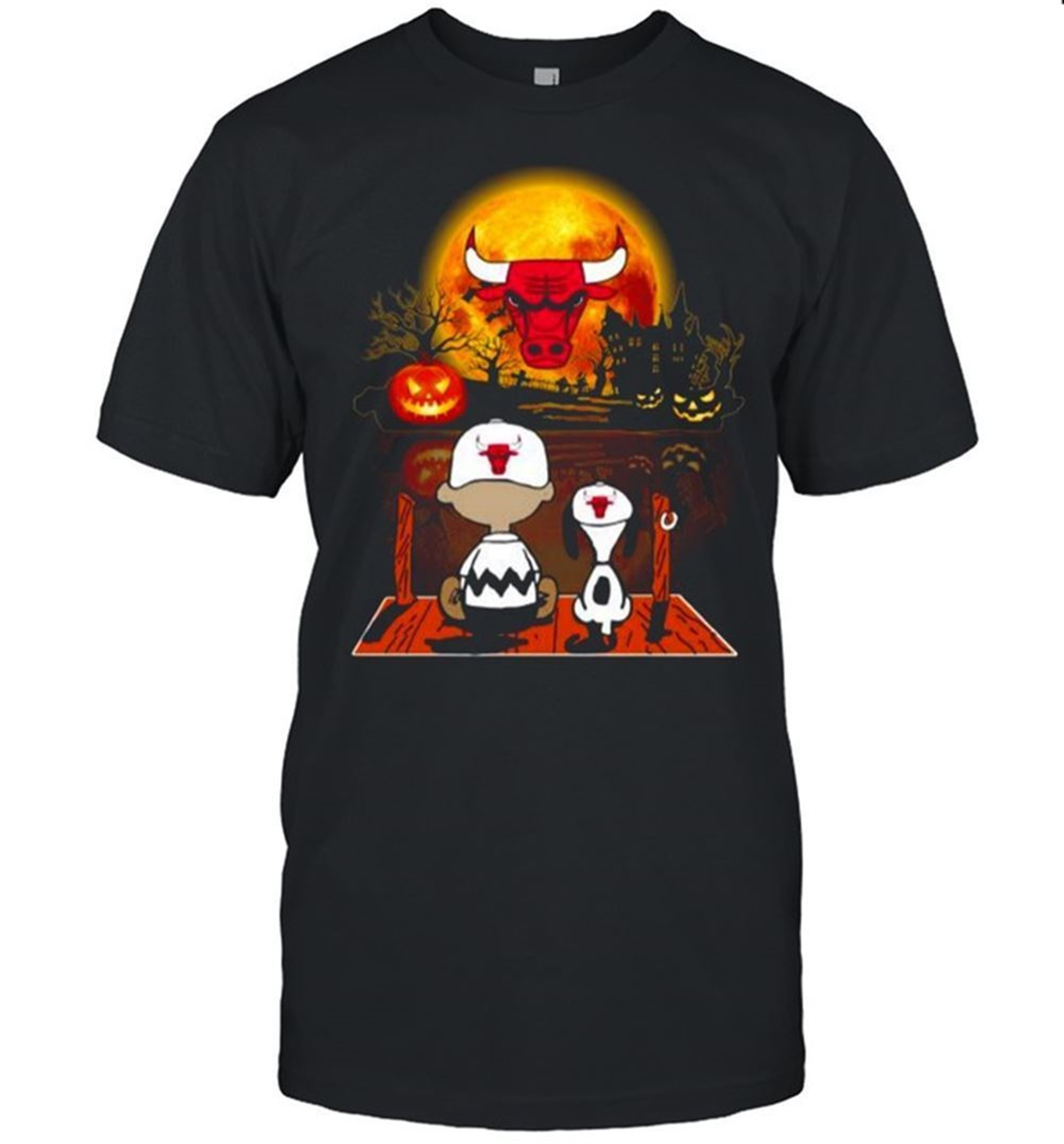 Snoopy And Charlie Brown Pumpkin Chicago Bulls Halloween Moon Shirt