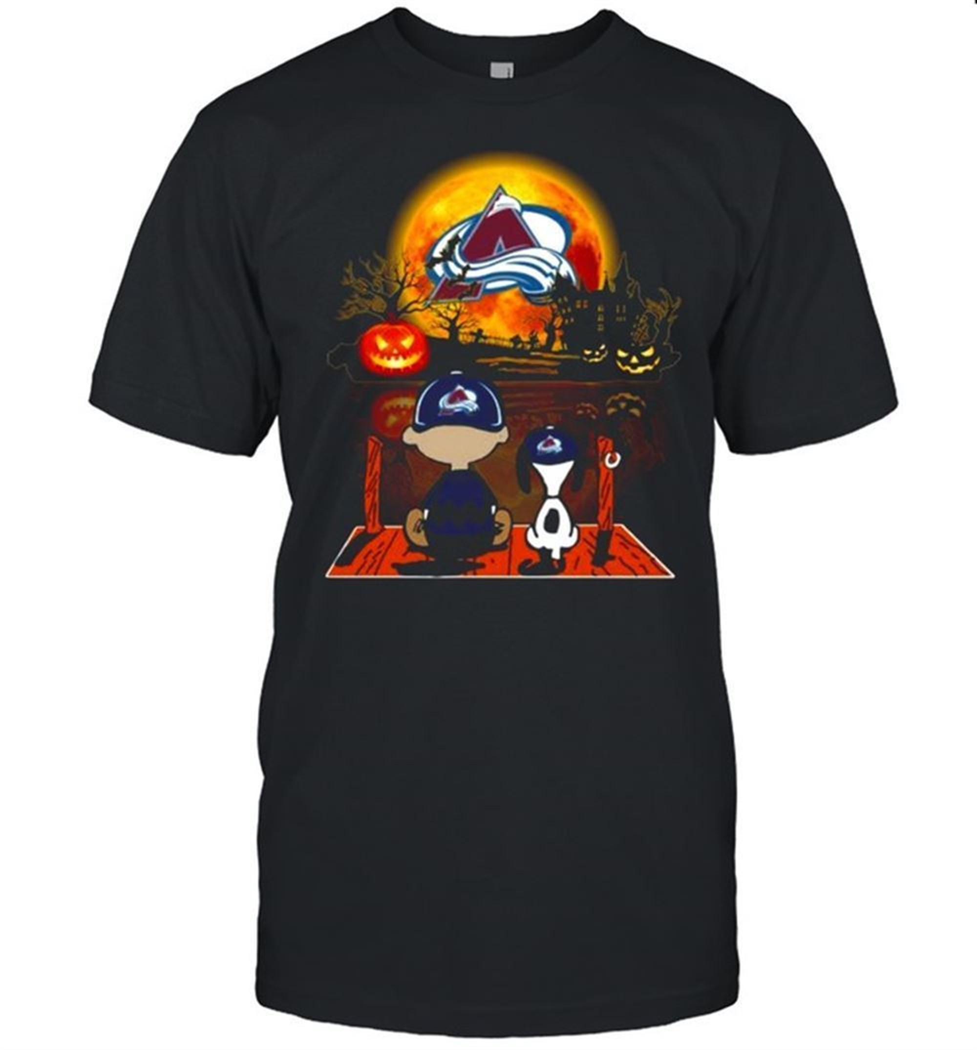 Snoopy And Charlie Brown Pumpkin Colorado Avalanche Halloween Moon Shirt
