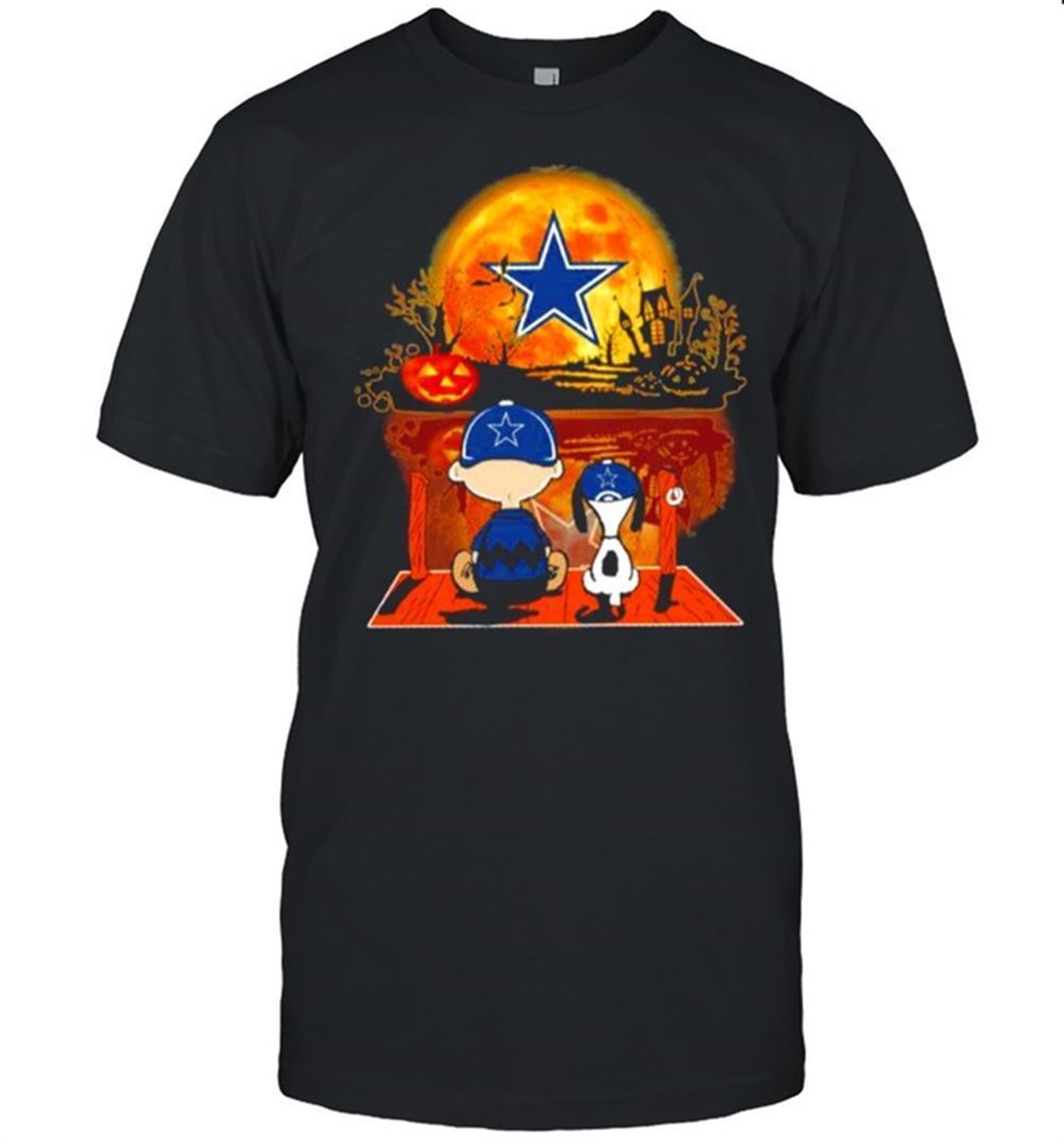 Snoopy And Charlie Brown Pumpkin Dallas Cowboys Halloween Moon Shirt