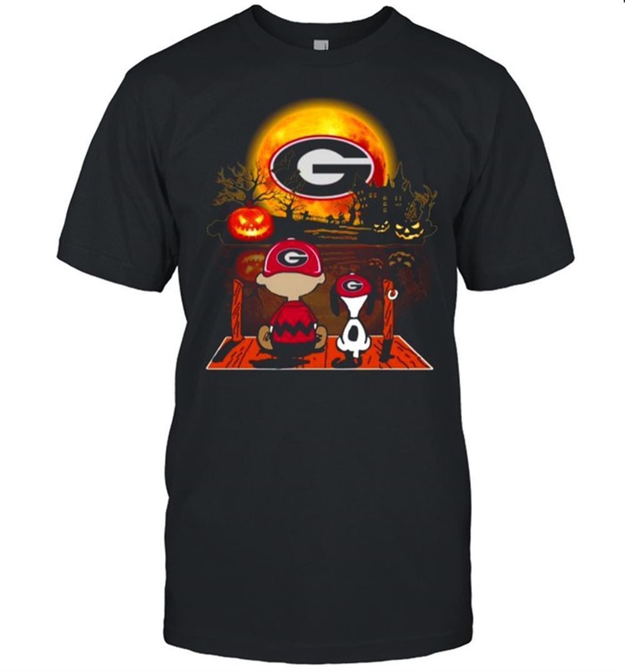 Snoopy And Charlie Brown Pumpkin Georgia Bulldogs Seminoles Halloween Moon Shirt