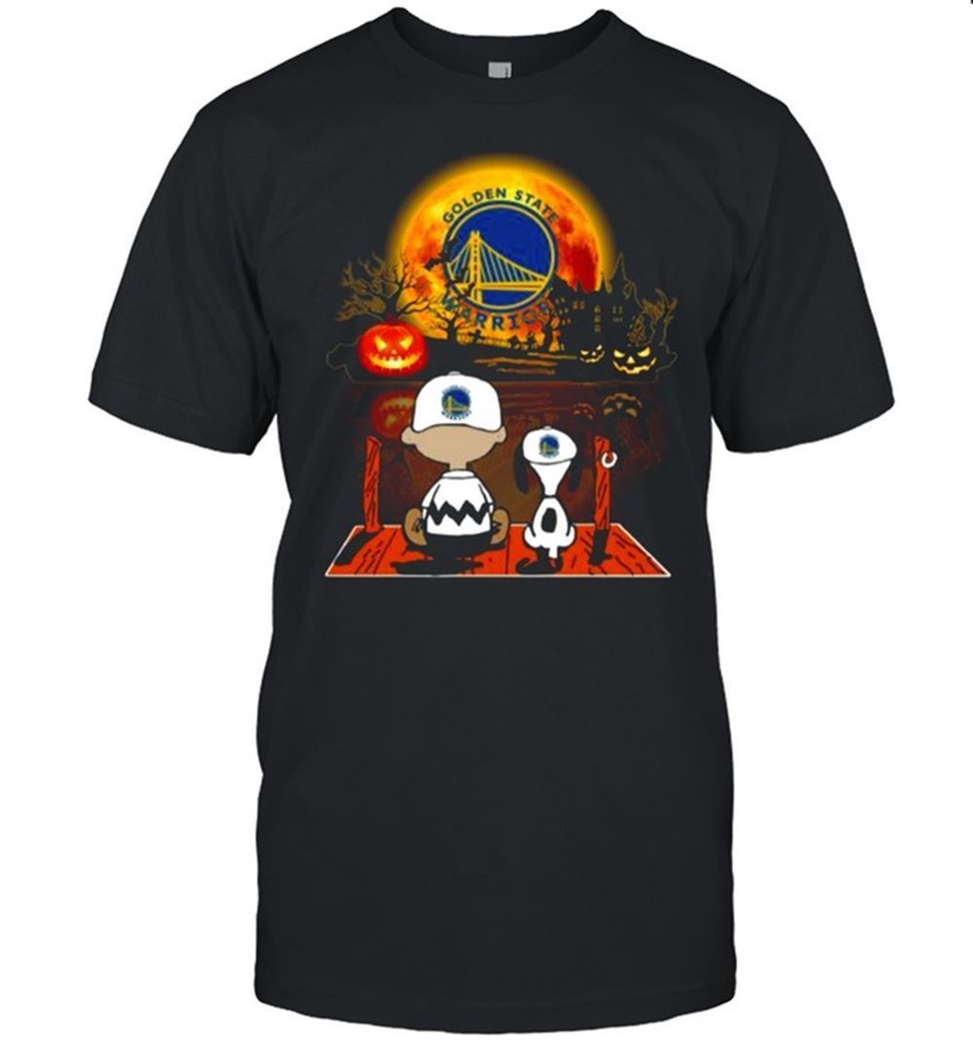 Snoopy And Charlie Brown Pumpkin Golden State Warriors Seminoles Halloween Moon Shirt