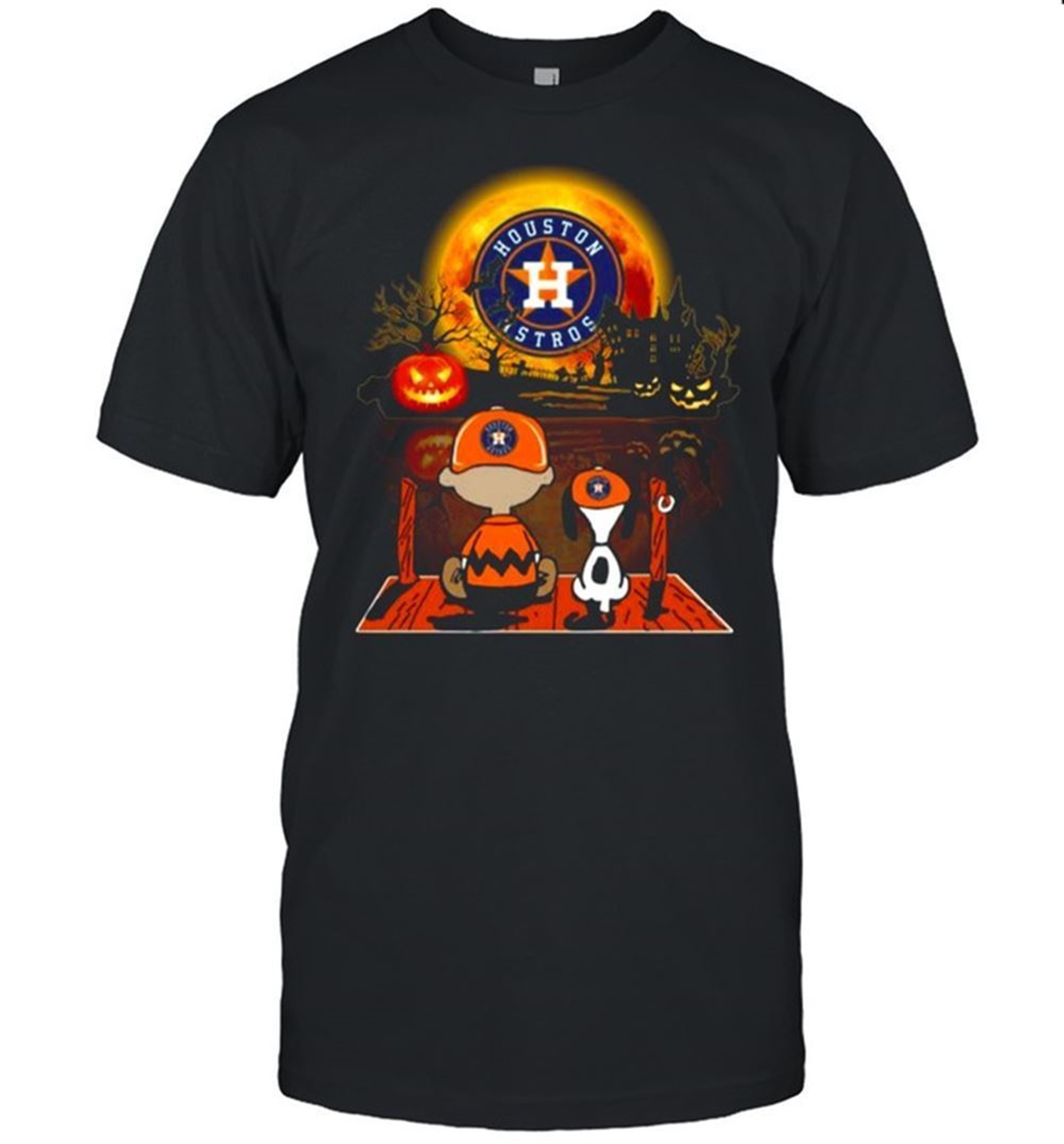 Snoopy And Charlie Brown Pumpkin Houston Astros Halloween Moon Shirt