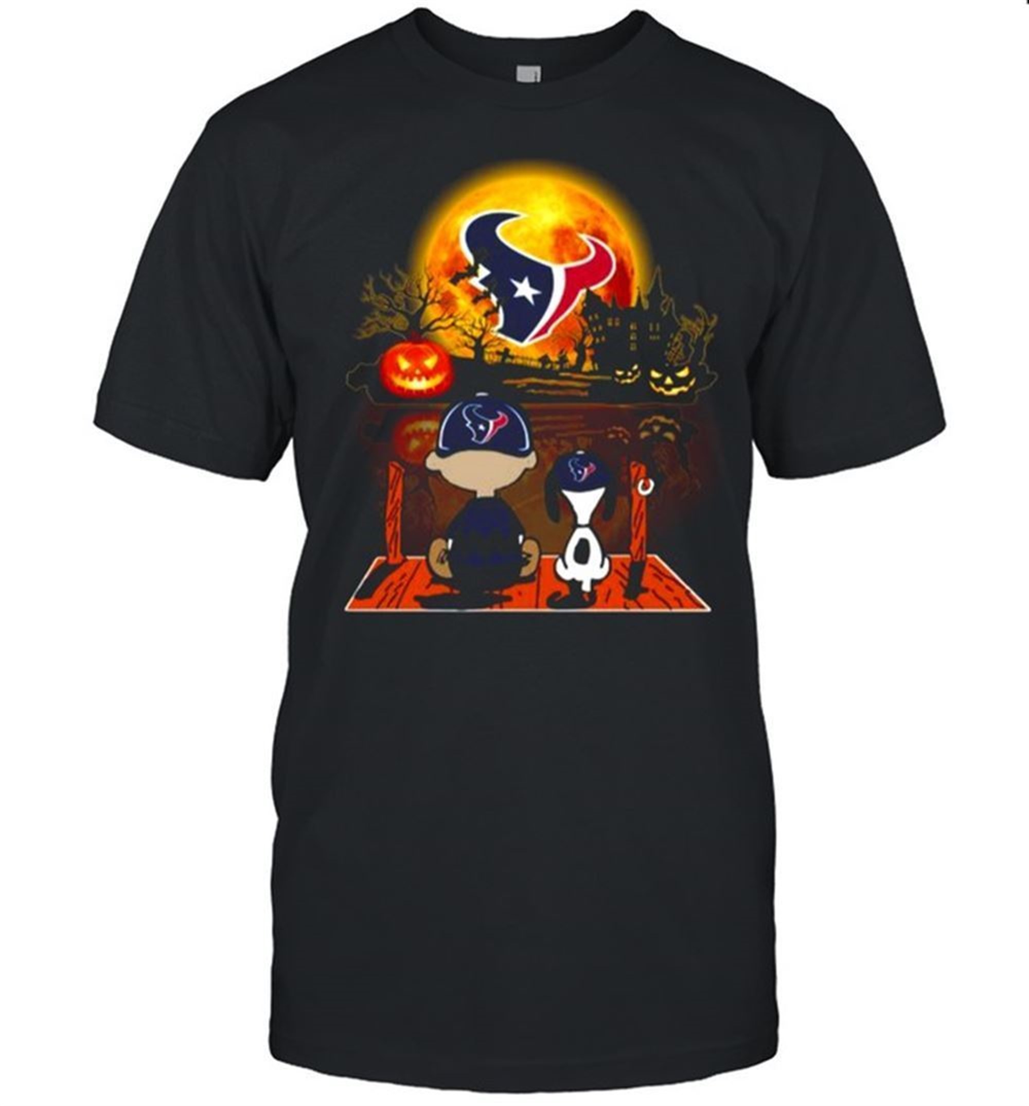 Snoopy And Charlie Brown Pumpkin Houston Texans Halloween Moon Shirt