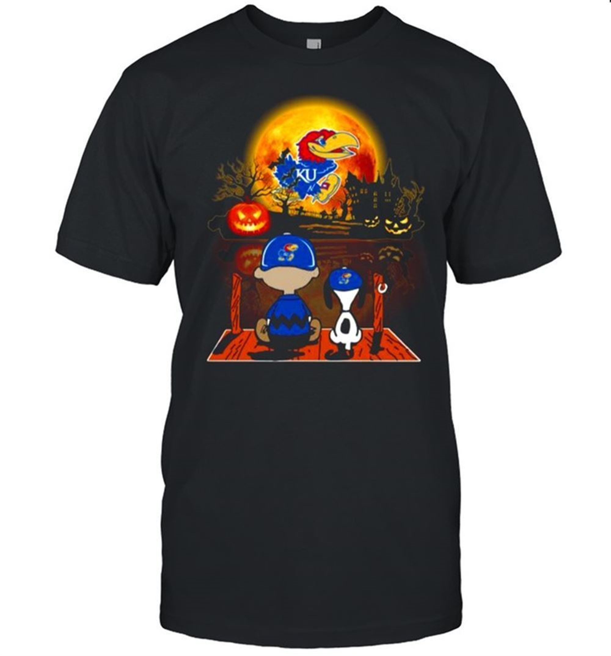 Snoopy And Charlie Brown Pumpkin Kansas Jayhawks Halloween Moon Shirt