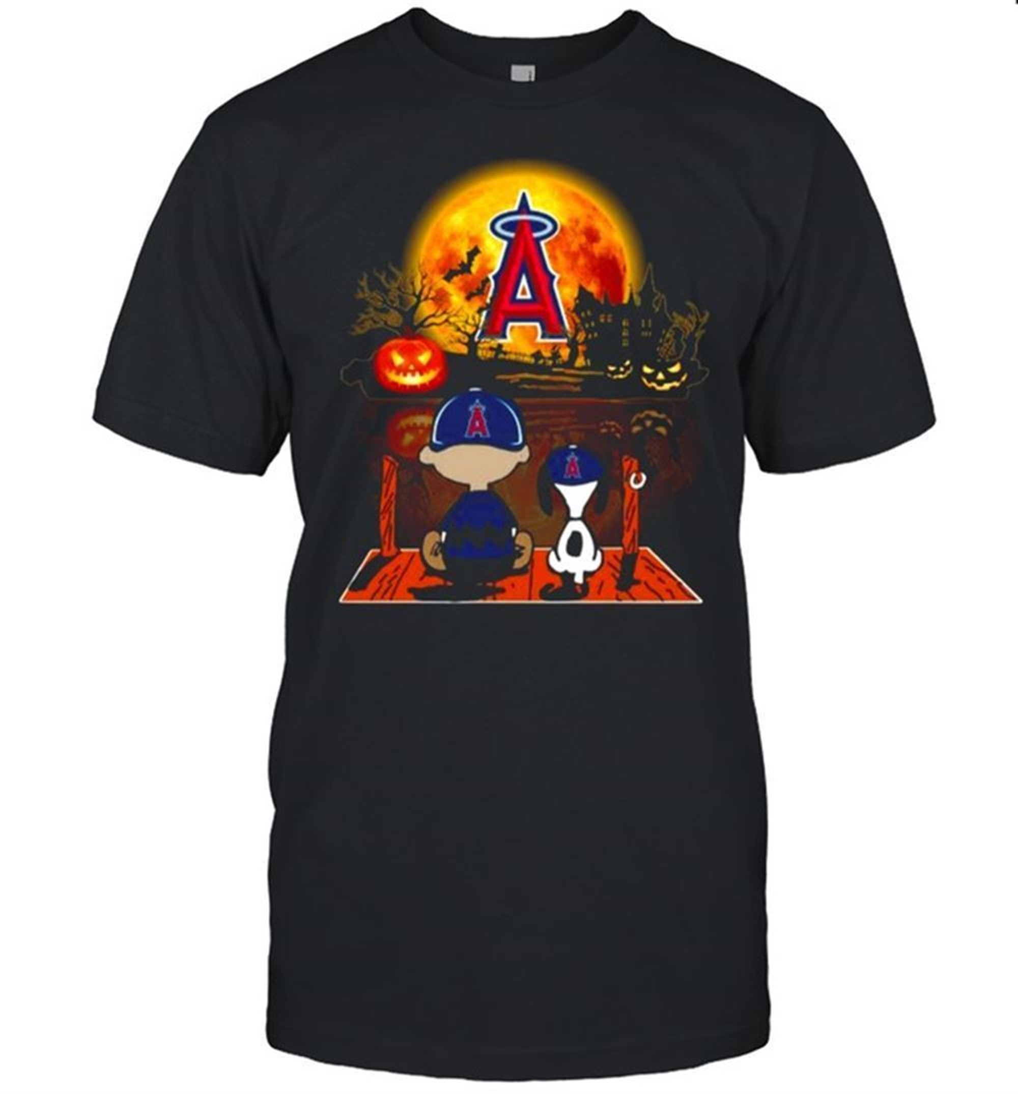Snoopy And Charlie Brown Pumpkin Los Angeles Angels Halloween Moon Shirt