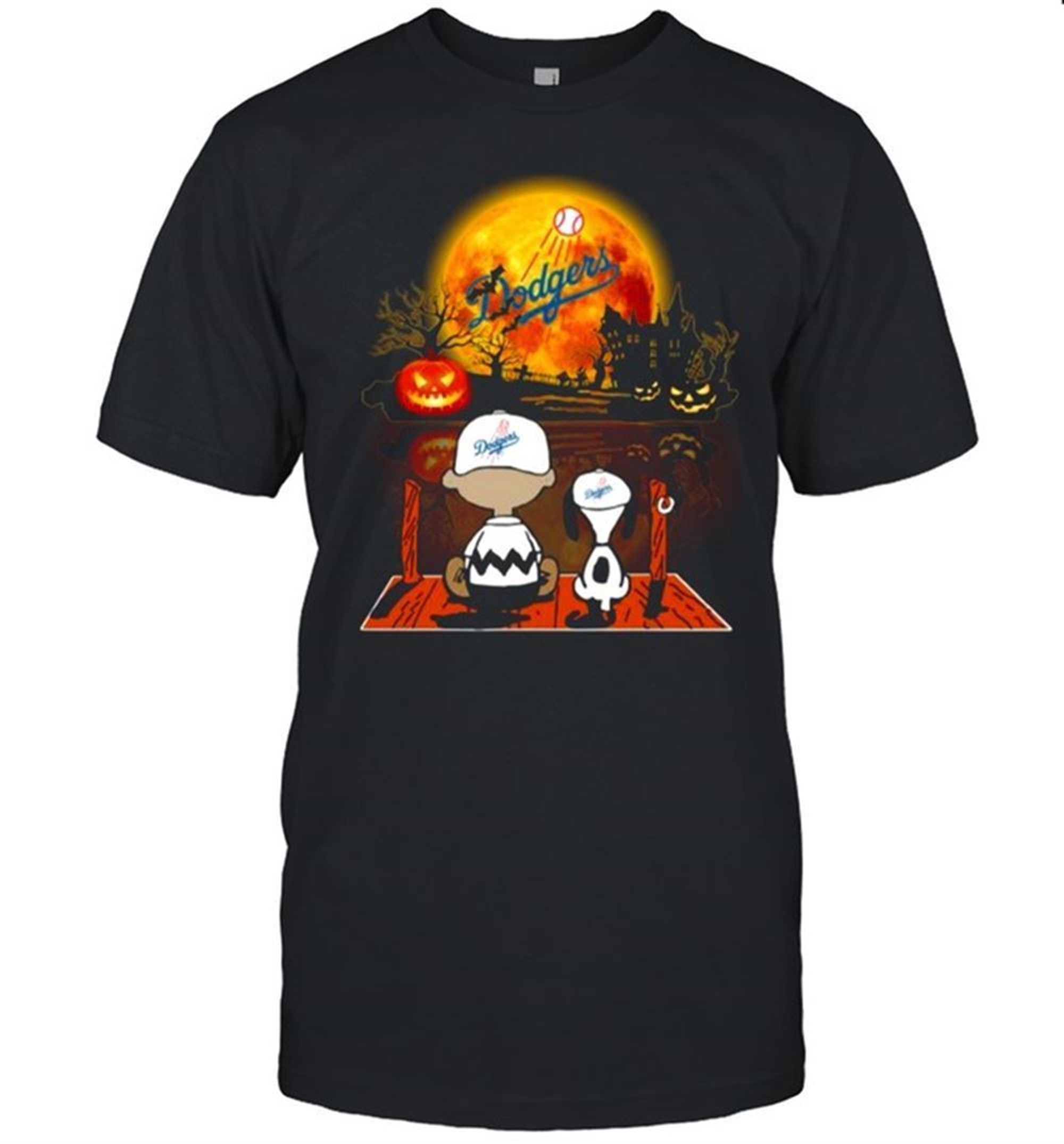 Snoopy And Charlie Brown Pumpkin Los Angeles Dodgers Halloween Moon Shirt