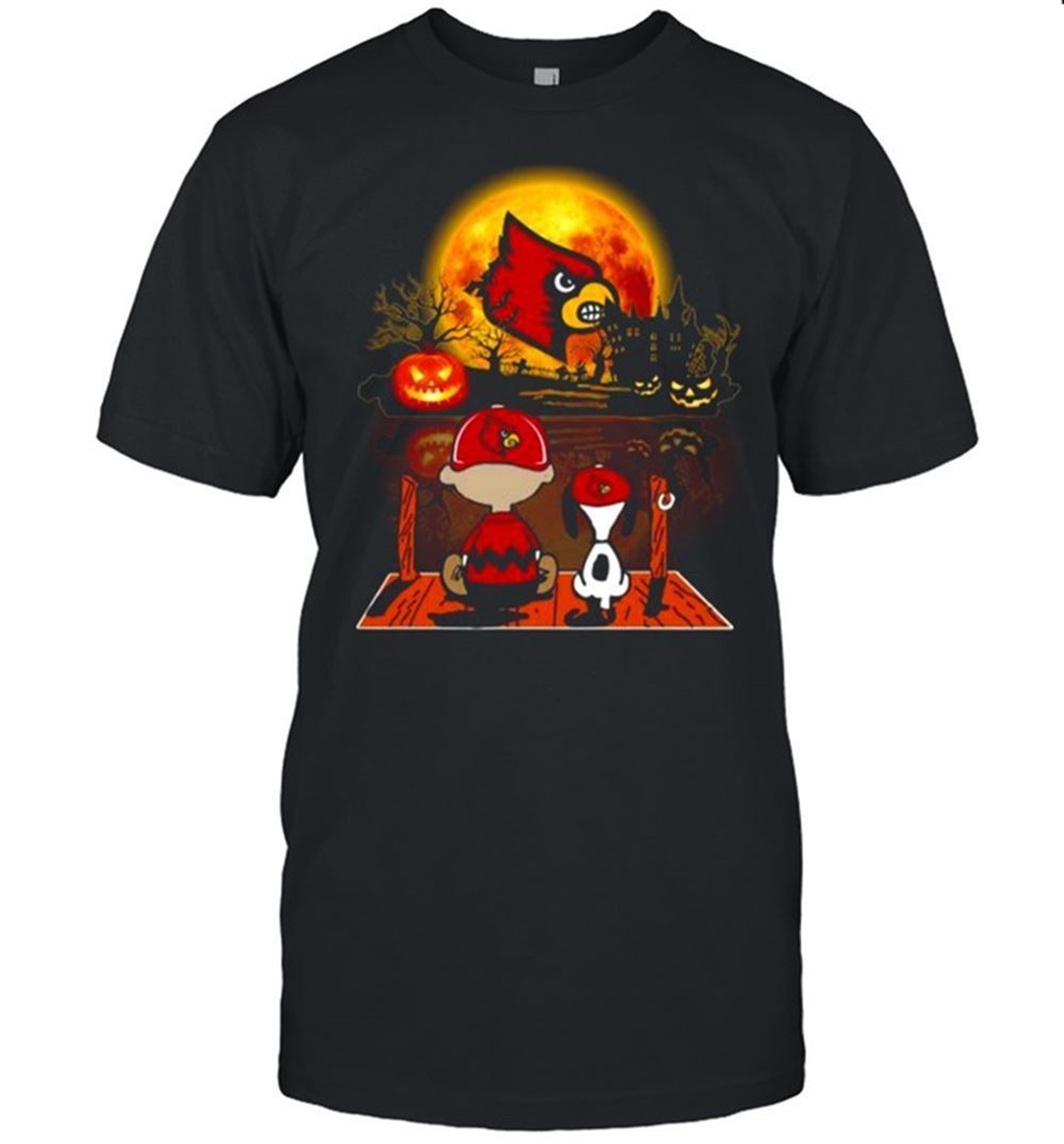 Snoopy And Charlie Brown Pumpkin Louisville Cardinals Halloween Moon Shirt