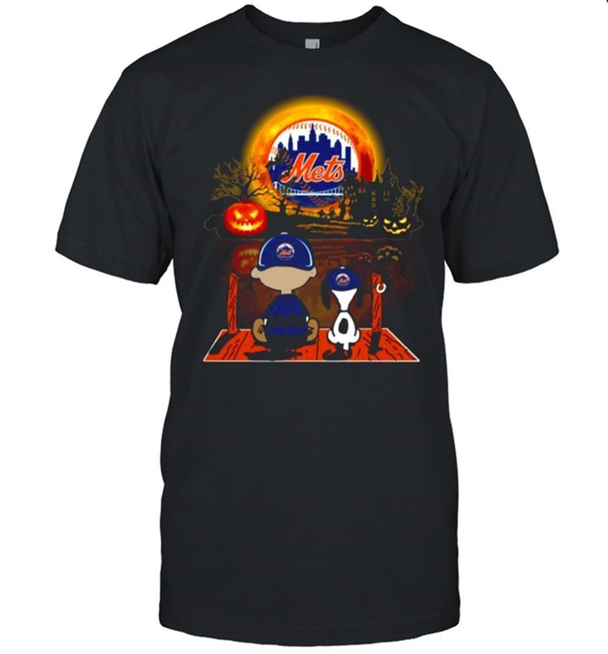 Snoopy And Charlie Brown Pumpkin New York Mets Halloween Moon Shirt