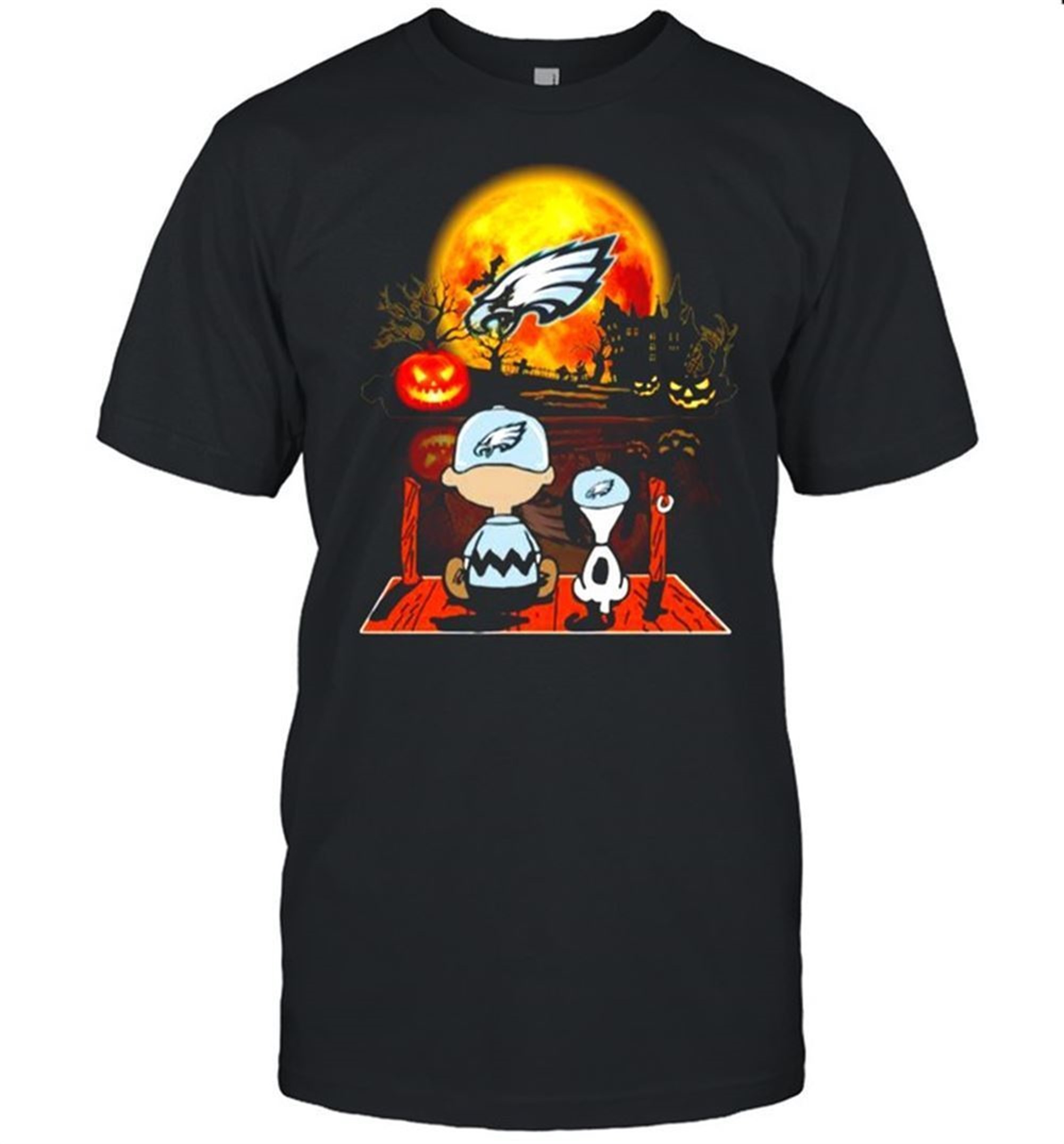 Snoopy And Charlie Brown Pumpkin Philadelphia Eagles Halloween Moon Shirt
