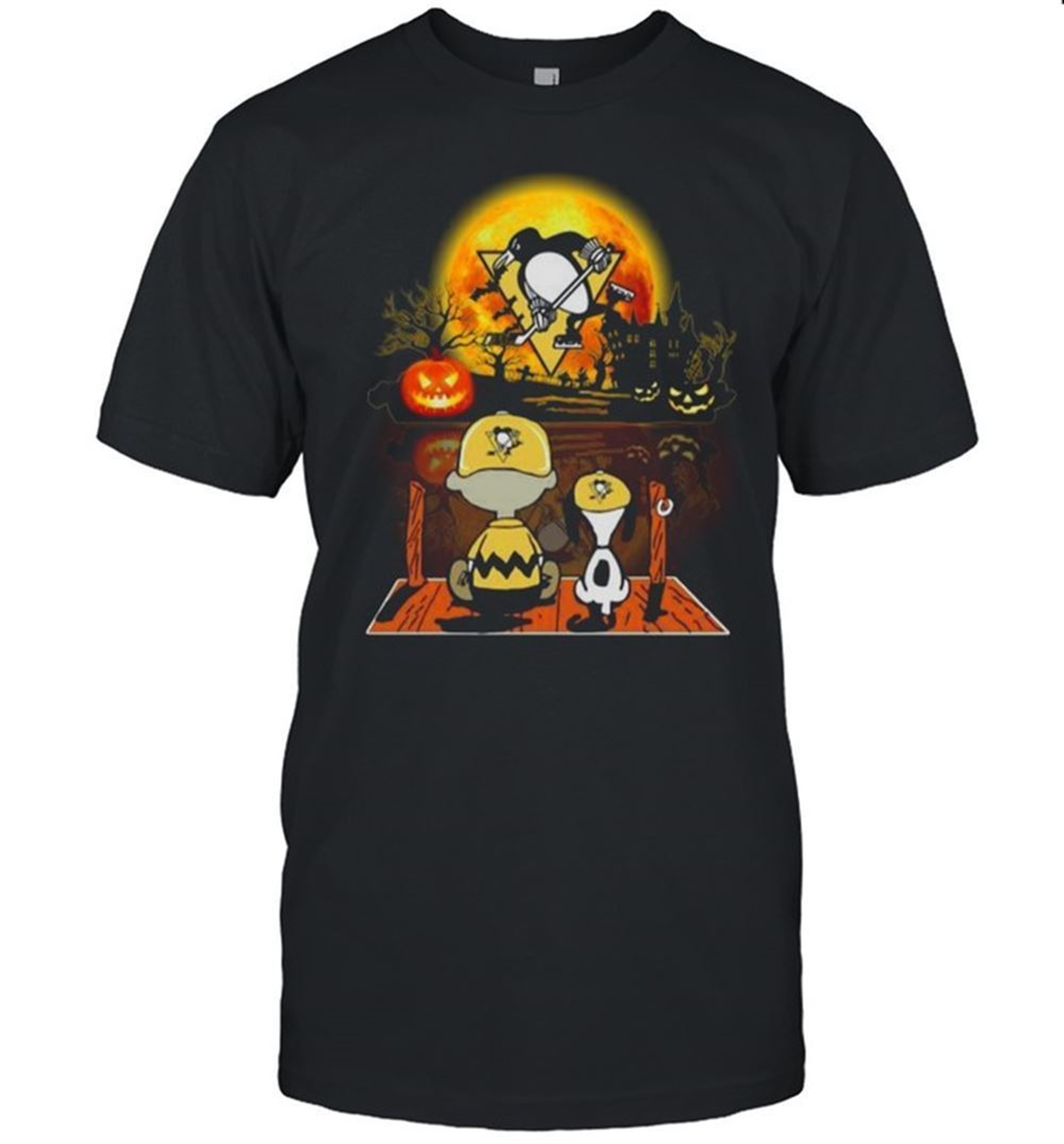 Snoopy And Charlie Brown Pumpkin Pittsburgh Penguins Halloween Moon Shirt