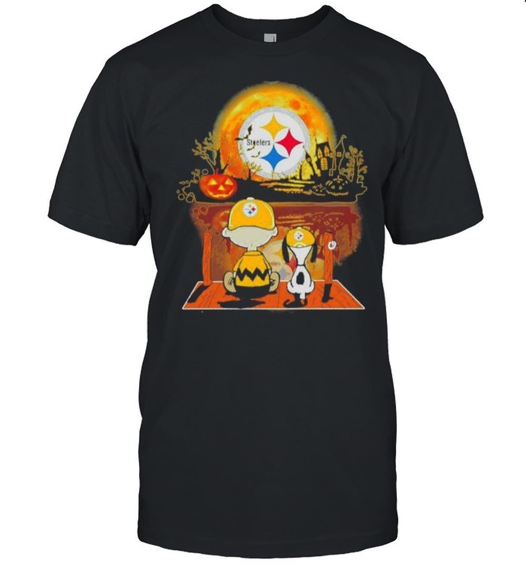 Snoopy And Charlie Brown Pumpkin Pittsburgh Steelers Halloween Moon Shirt