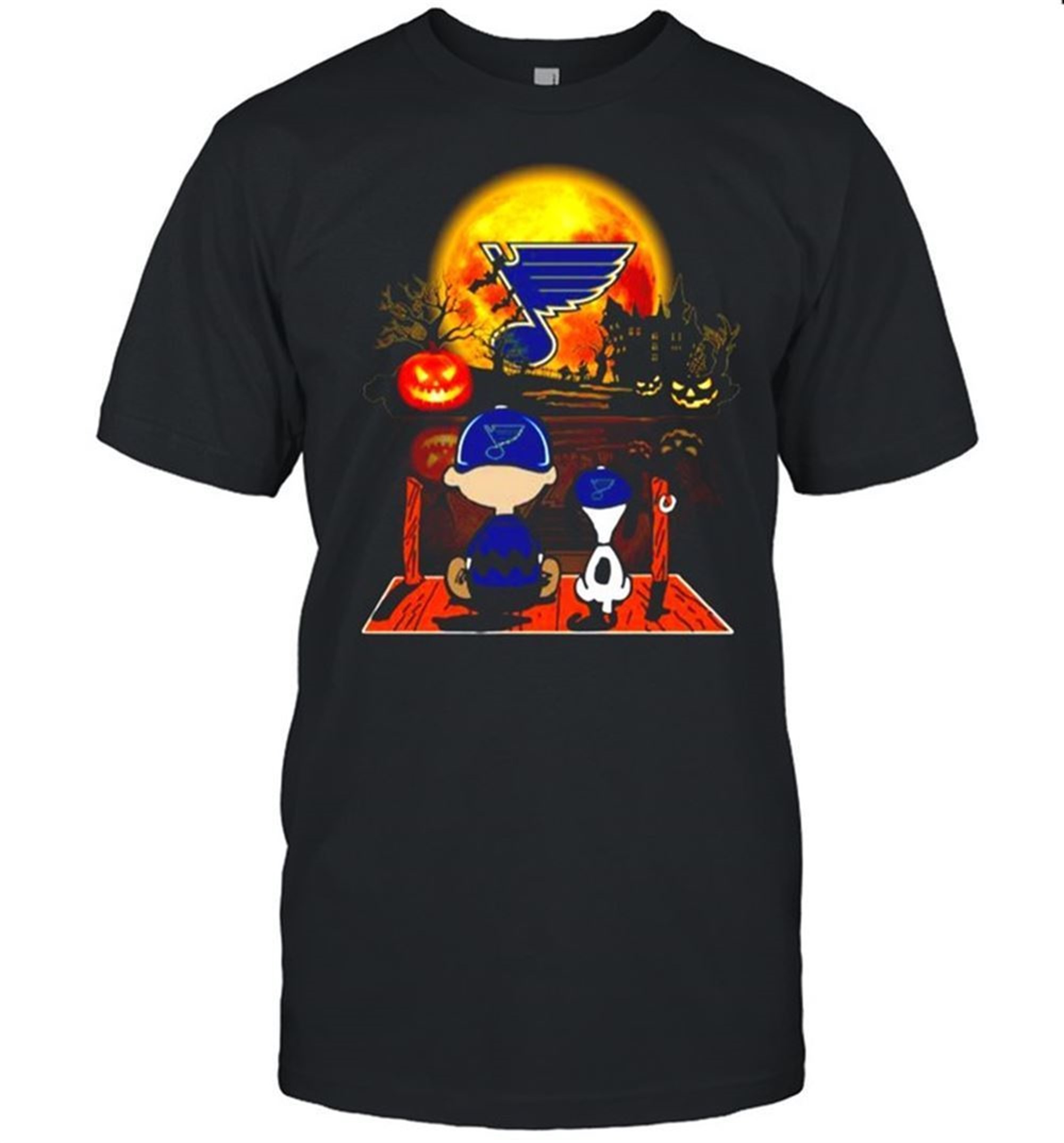 Snoopy And Charlie Brown Pumpkin St Louis Blues Cardinals Halloween Moon Shirt