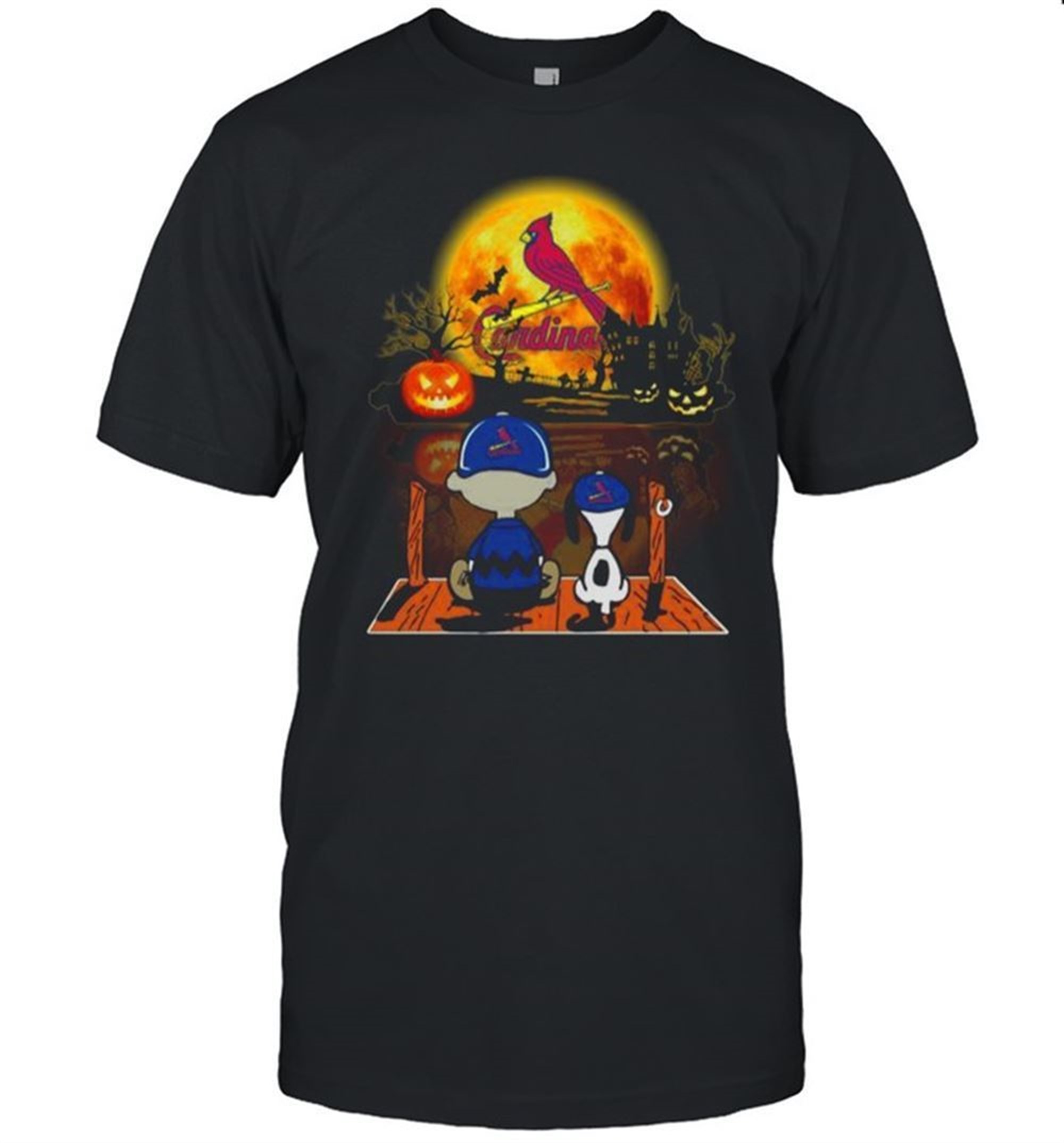 Snoopy And Charlie Brown Pumpkin St Louis Cardinals Halloween Moon Shirt