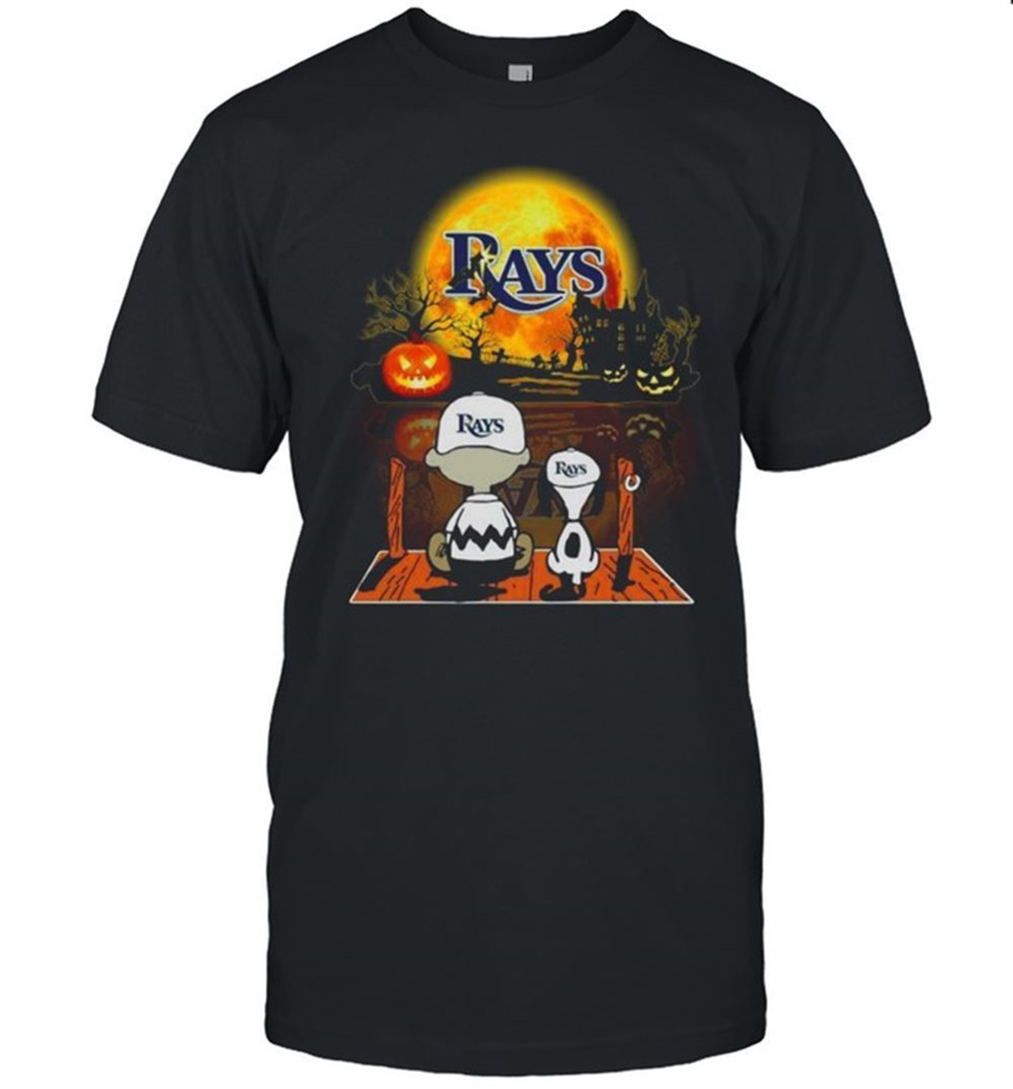 Snoopy And Charlie Brown Pumpkin Tampa Bay Rays Halloween Moon Shirt