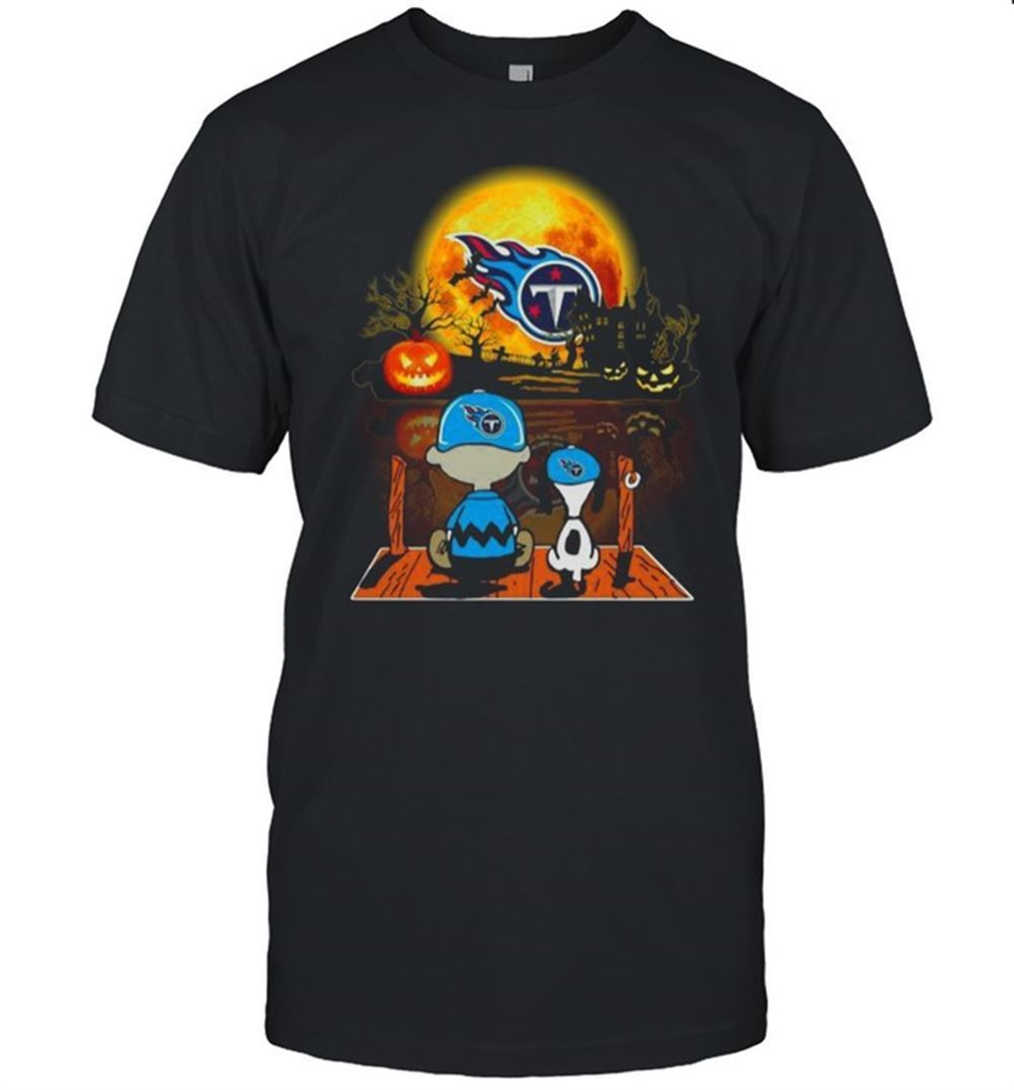 Snoopy And Charlie Brown Pumpkin Tennessee Titans Halloween Moon Shirt