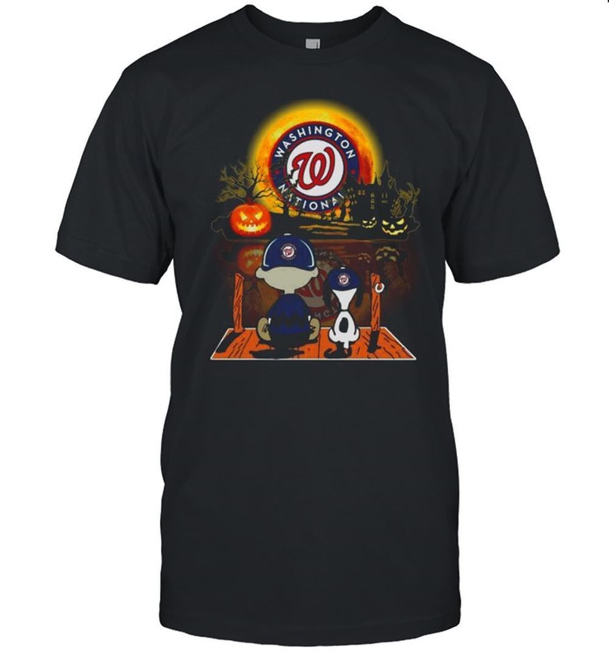 Snoopy And Charlie Brown Pumpkin Washington Nationals Halloween Moon Shirt