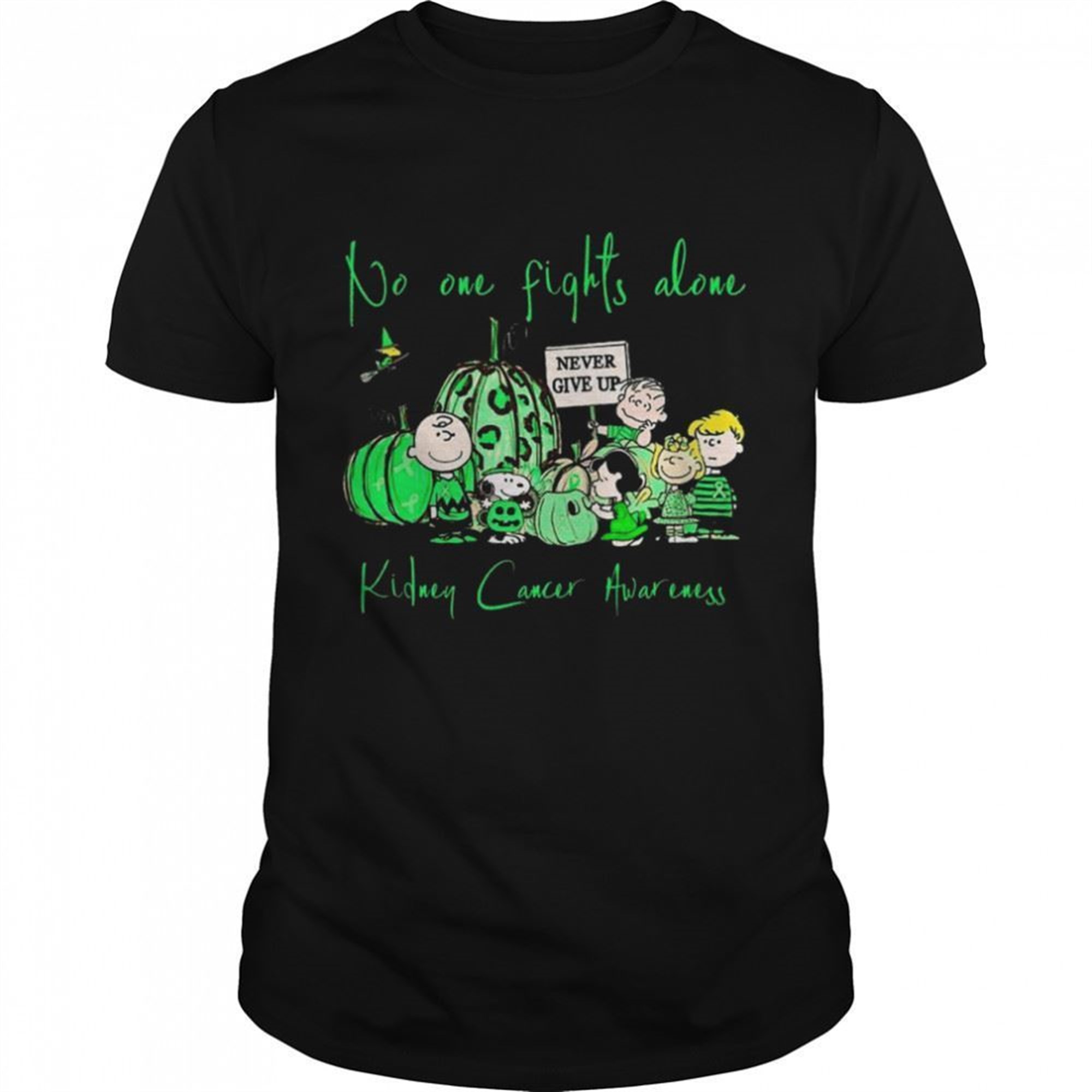 Snoopy And Peanuts No One Fights Alone Never Give Up Kidney Cancer Awareness Halloween Shirt