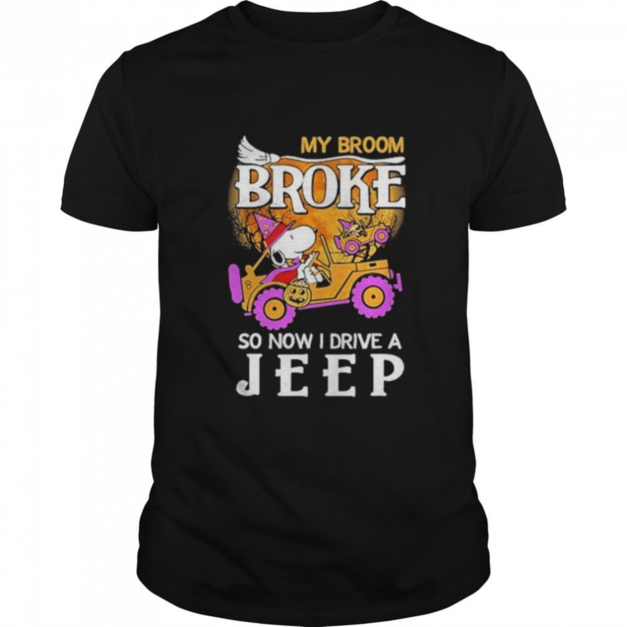 Snoopy My Broom Broke So Now I Drive A Jeep Halloween Shirt