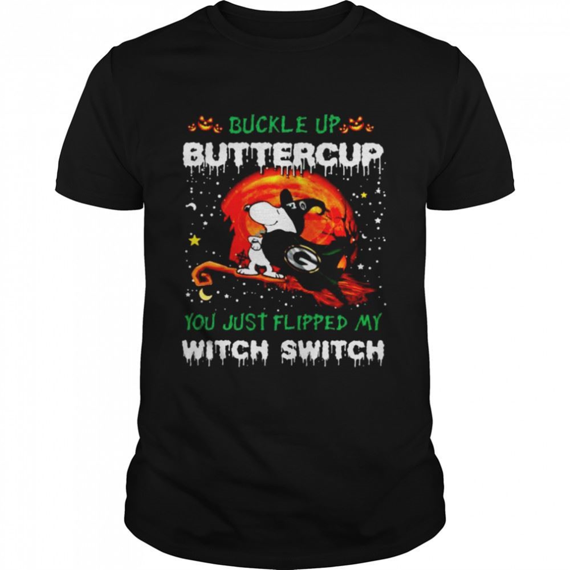 Snoopy Packers Buckle Up Buttercup You Just Flipped Halloween Shirt