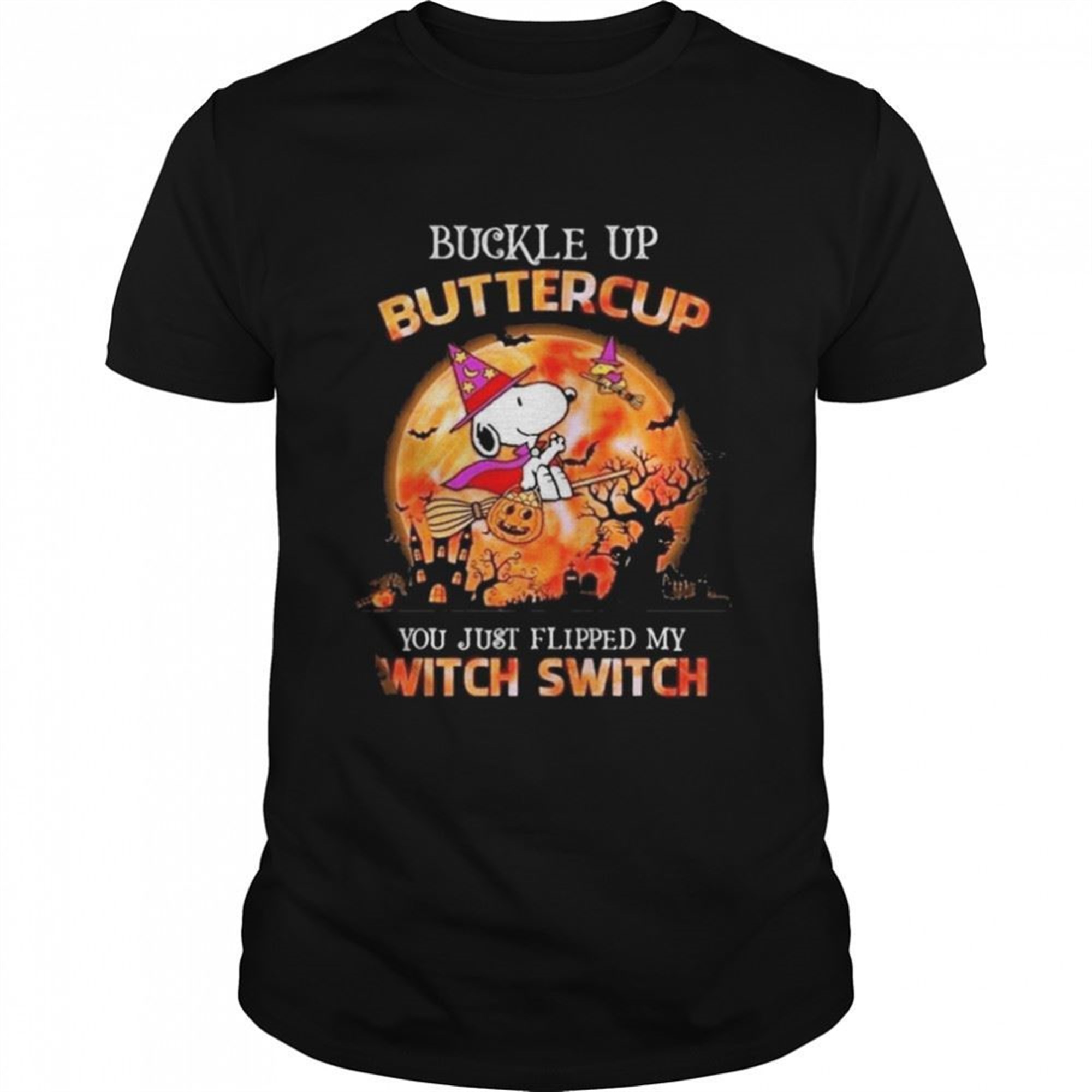 Snoopy Witch Buckle Up Buttercup Snoopy Dog Halloween Pumpkins T-shirt