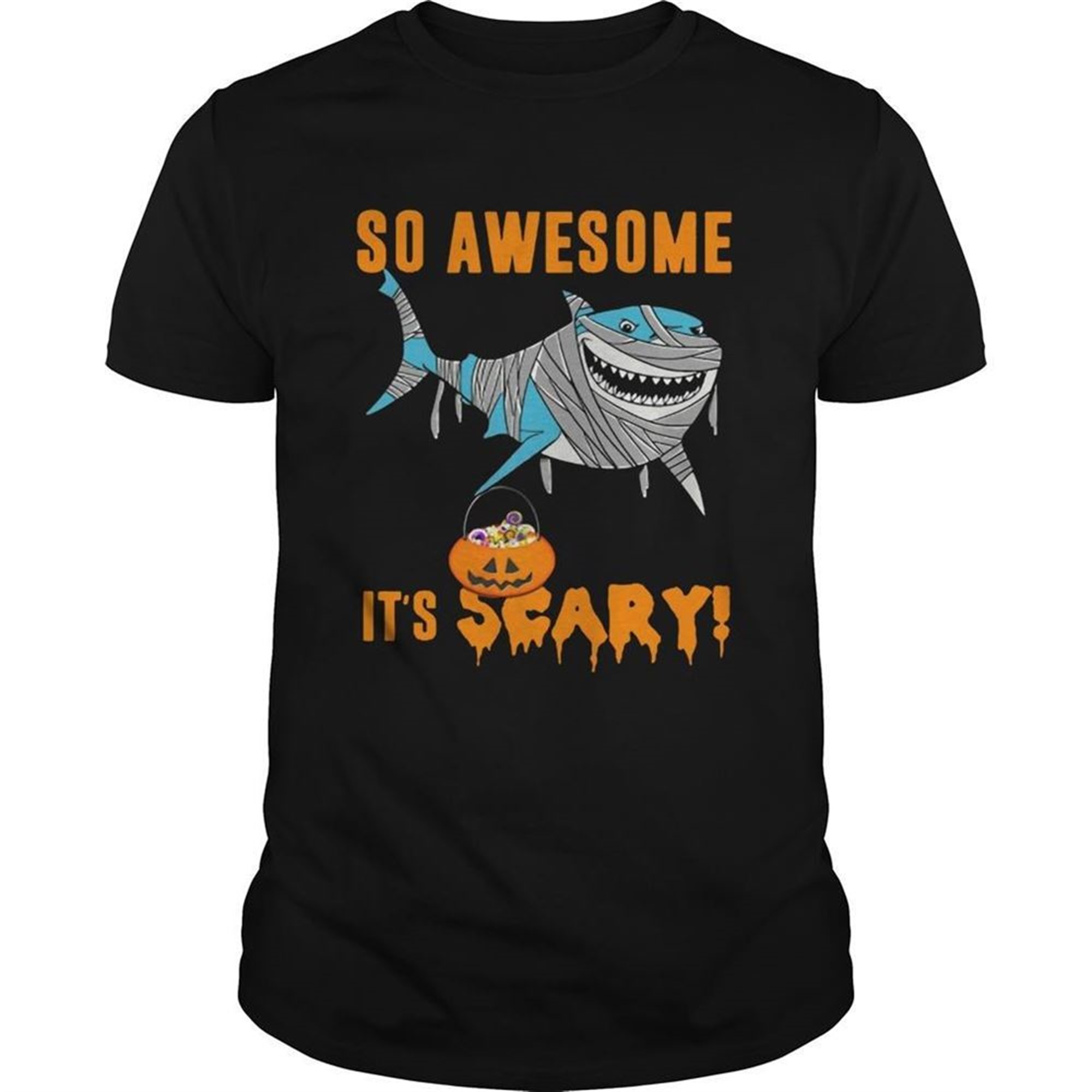 So Awesome Its Scary Pumpkin Mummy Shark Halloween Funny Tshirt