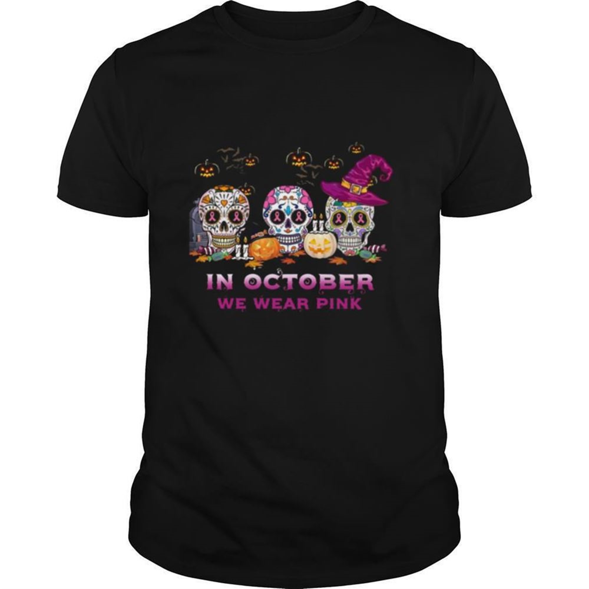 Sugar Skull In October We Wear Pink Halloween Shirt