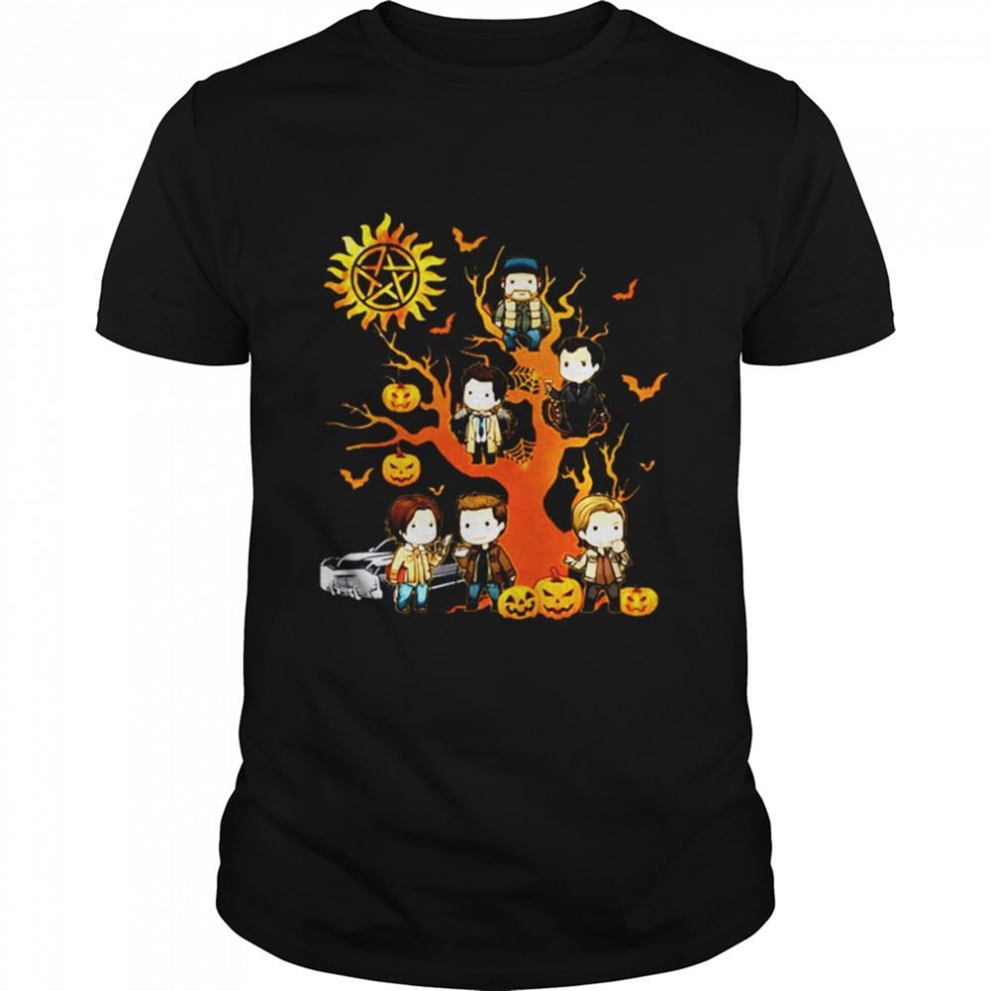 Supernatural Characters Chibi On Halloween Tree Shirt