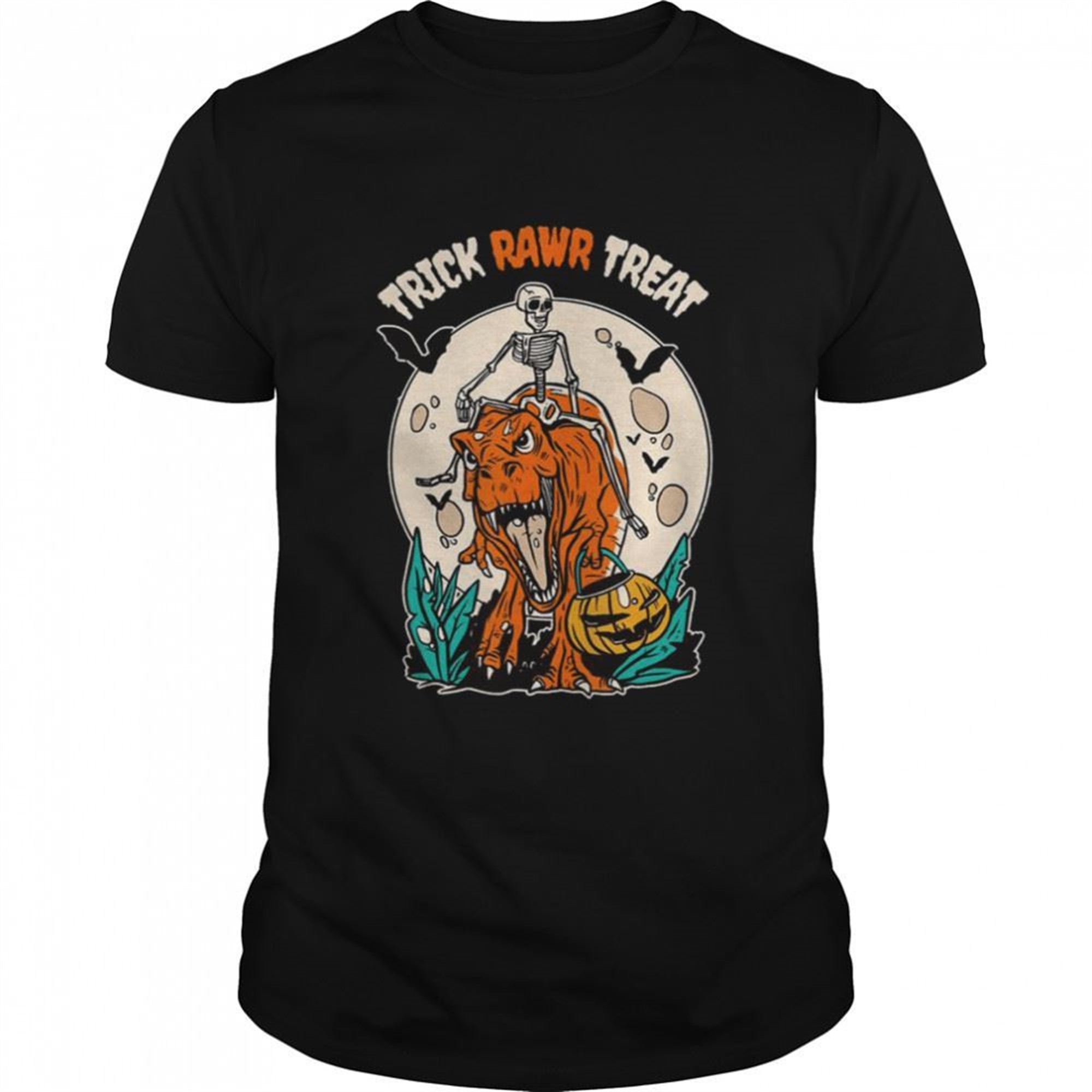 T Rex Dinosaur And Skeleton Trick Rawr Treat Halloween Shirt