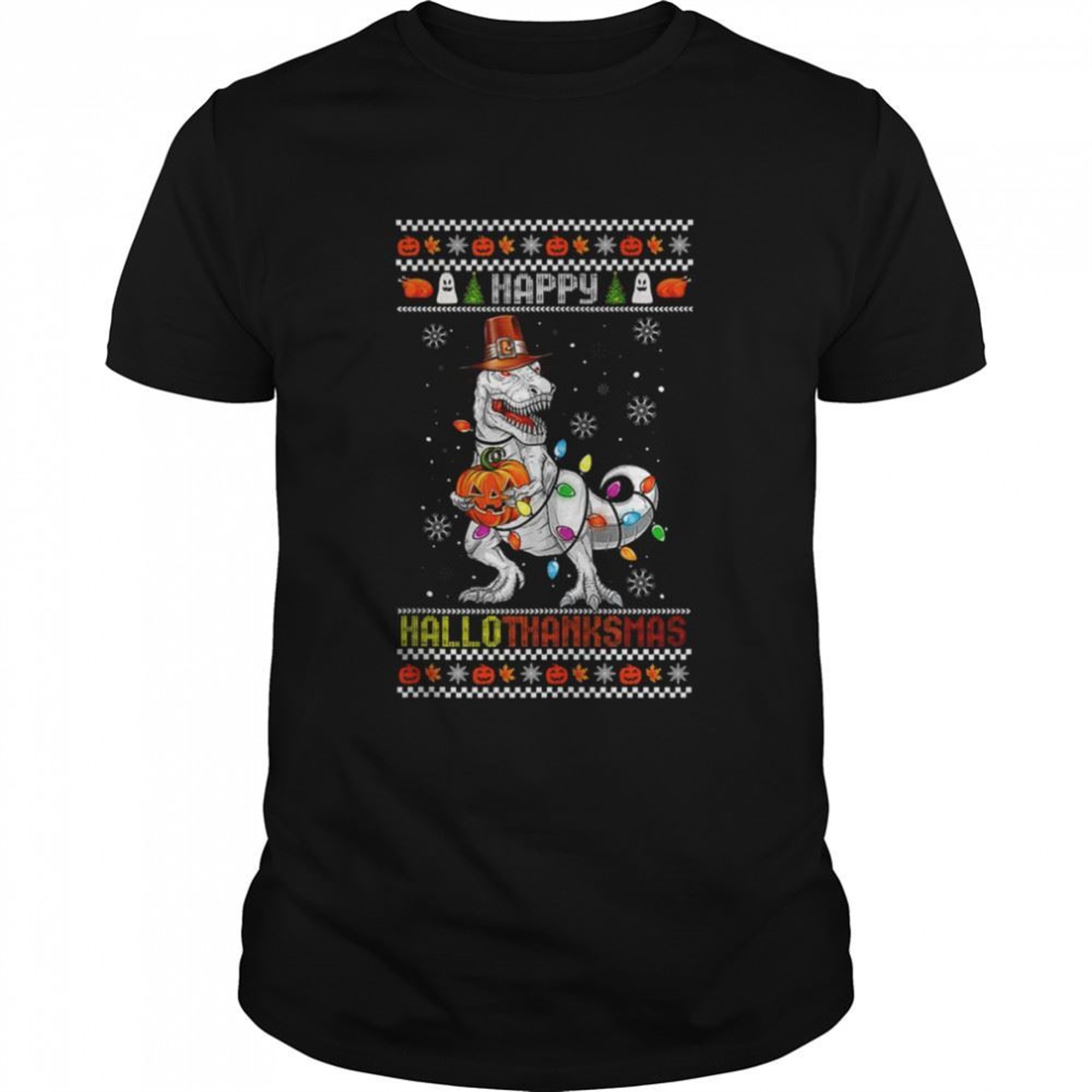 T Rex Halloween Christmas Funny Hallothanksmas Funny Thanksgiving T-shirt