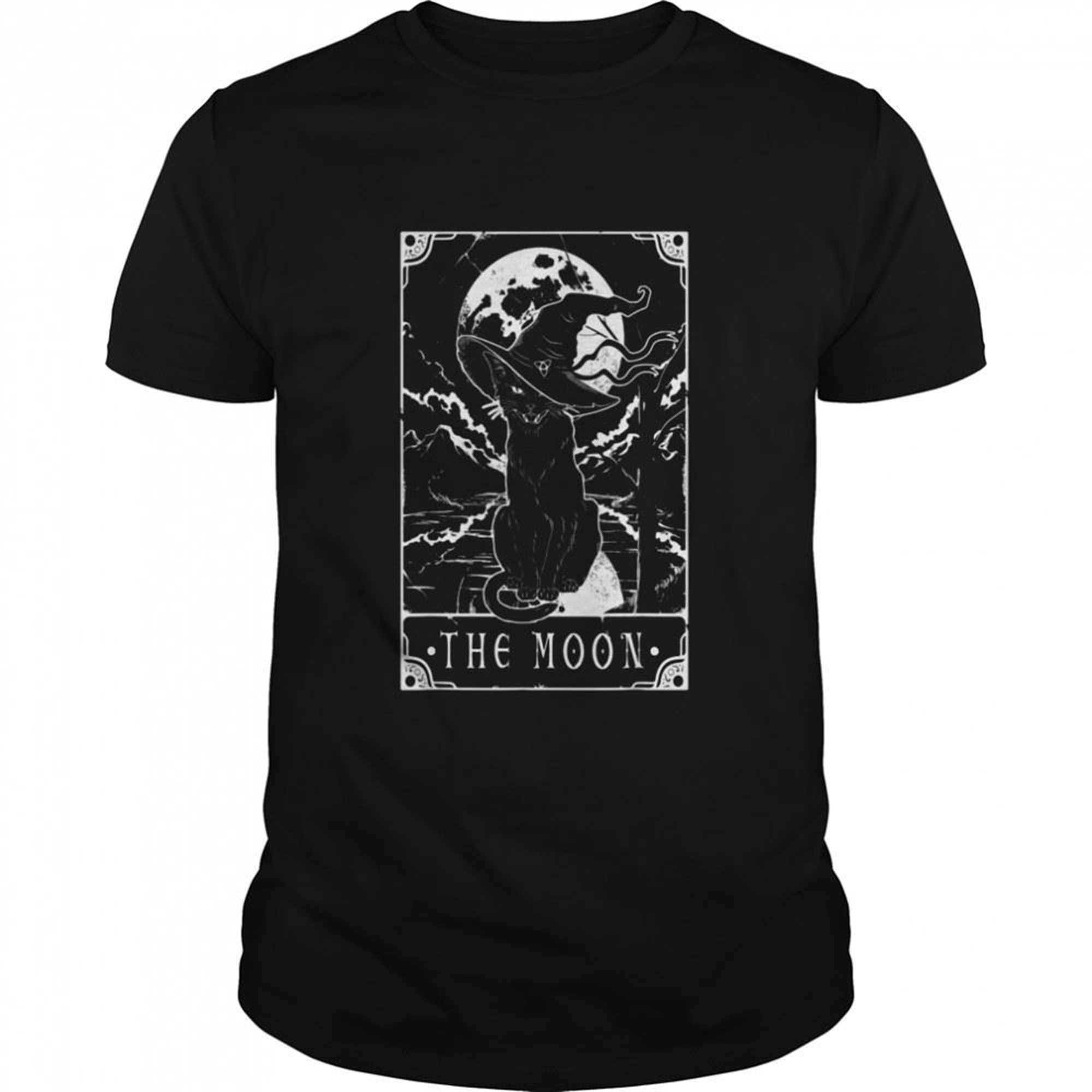 Tarot Card Crescent Moon And Black Cat Witch Hat Halloween Shirt