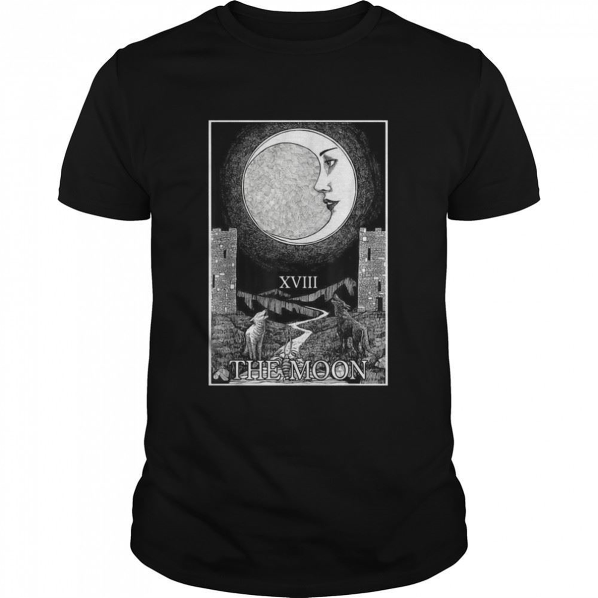 The Moon And Dogs Tarot Card Occult Goth Halloween Gothic T-shirt