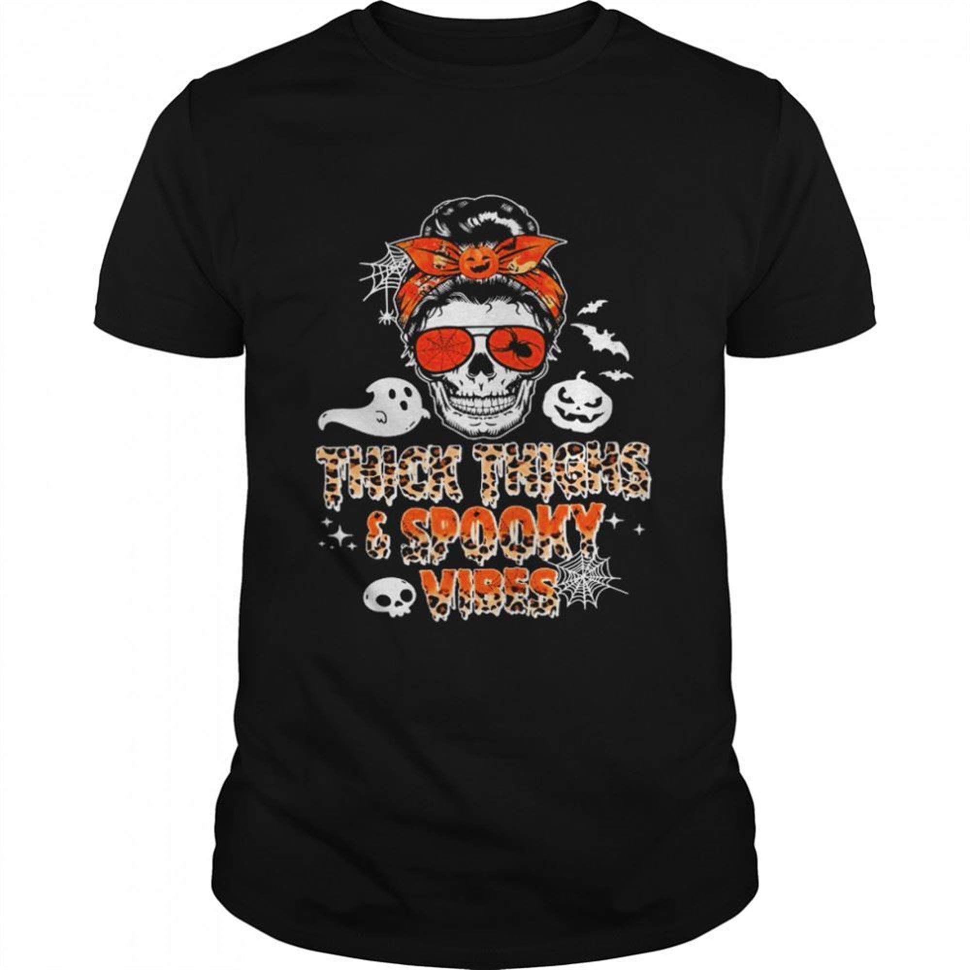 Thick Thighs Spooky Vibes Funny Skull Halloween Shirt
