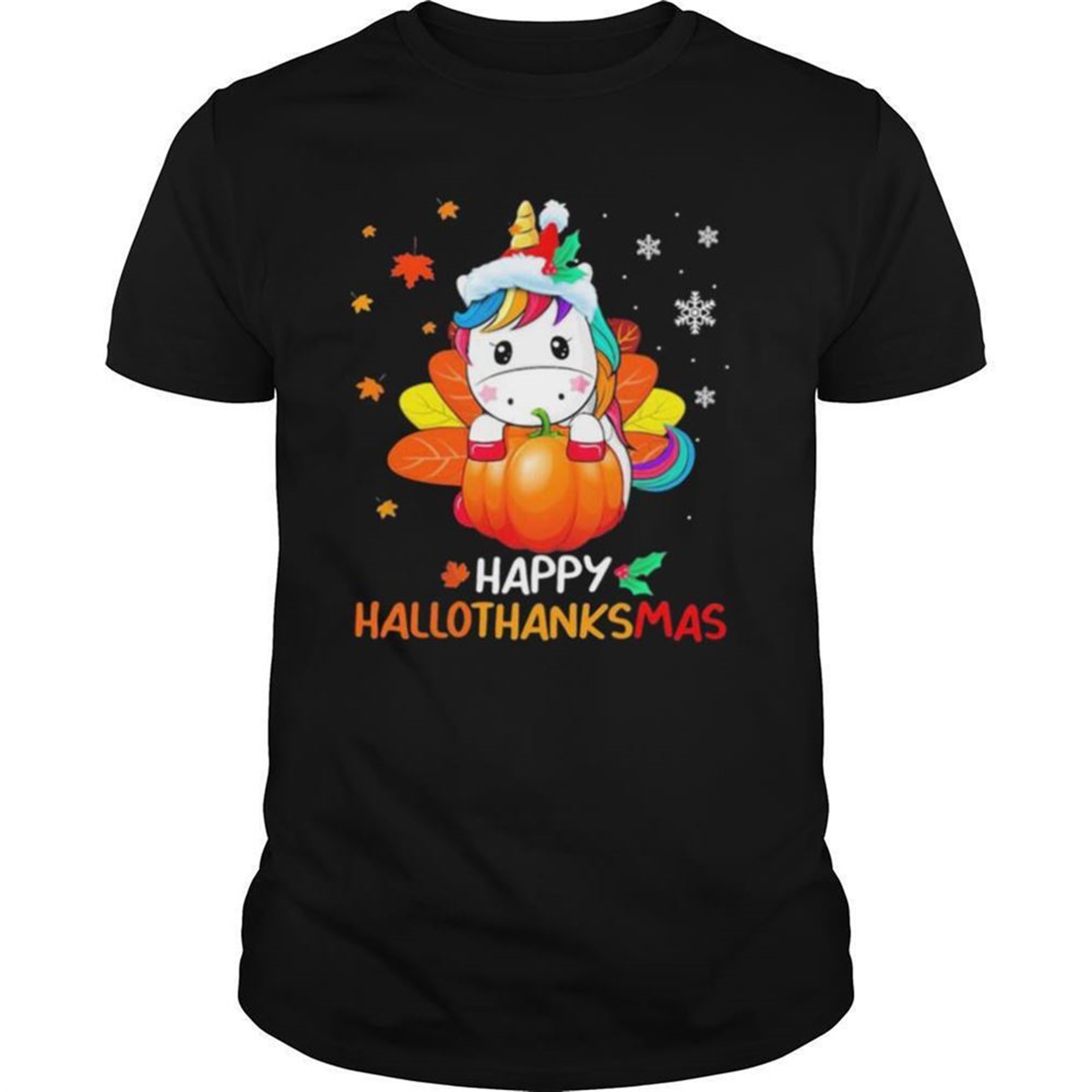 Unicorn Happy Hallothanksmas Halloween Christmas Shirt