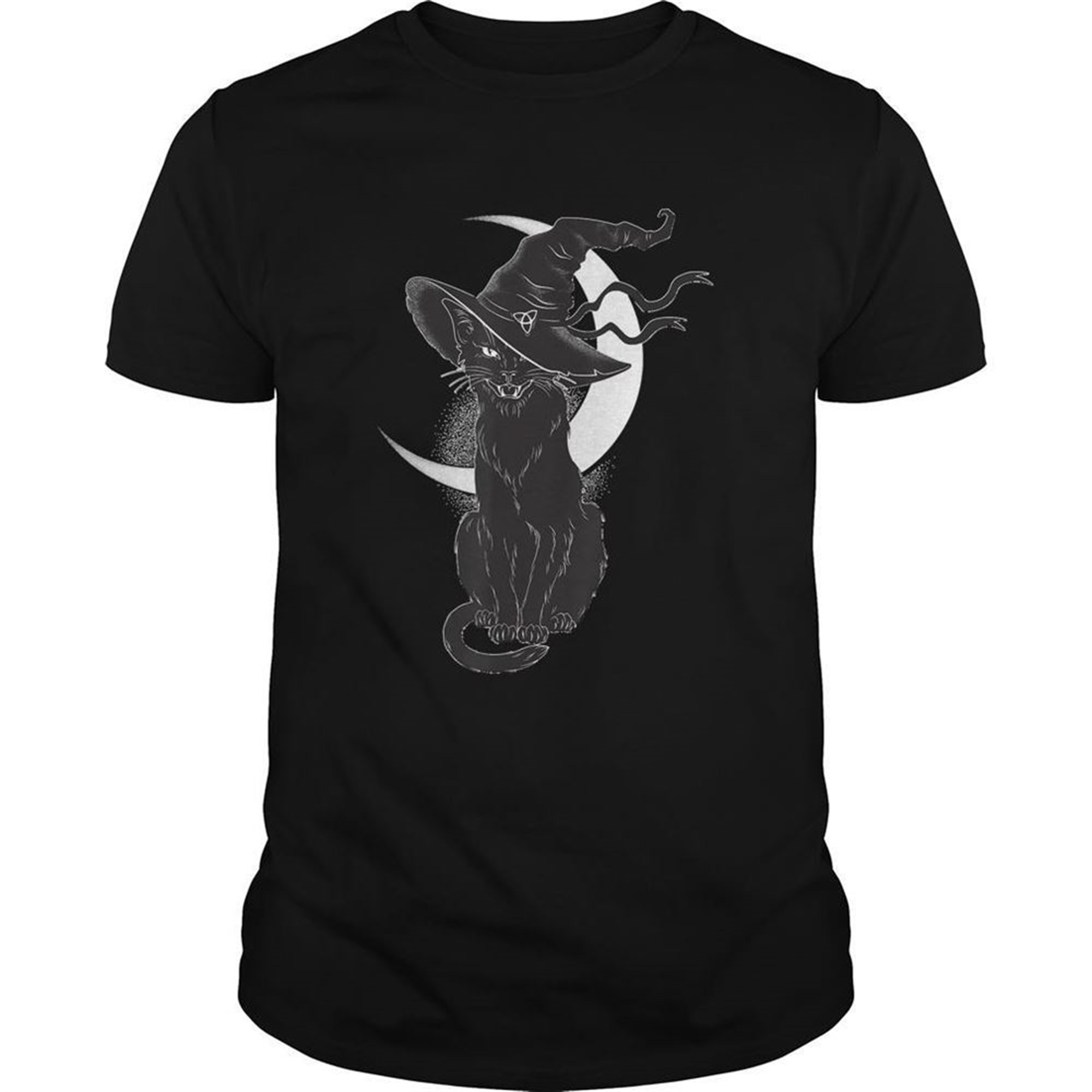 Vintage Scary Halloween Black Cat Costume Witch Hat Amp Moon Tshirt