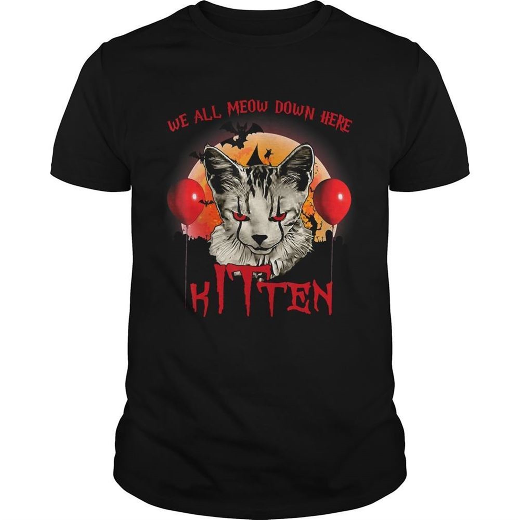 We All Meow Down Here Clown Cat Kitten Halloween Tshirt