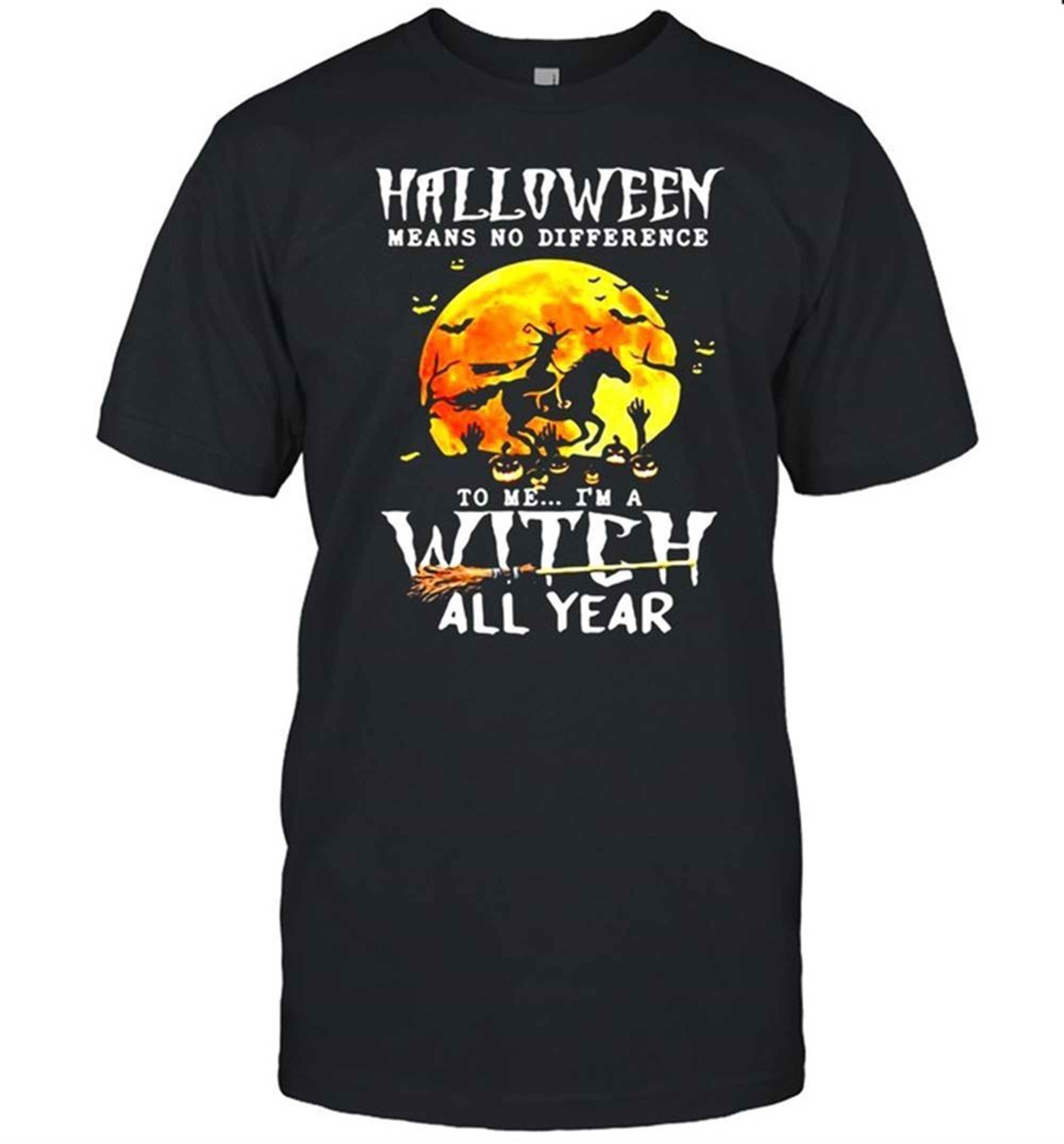 Witch Driving Horse Halloween Means No Difference To Me Im A Witch All Year T-shirt