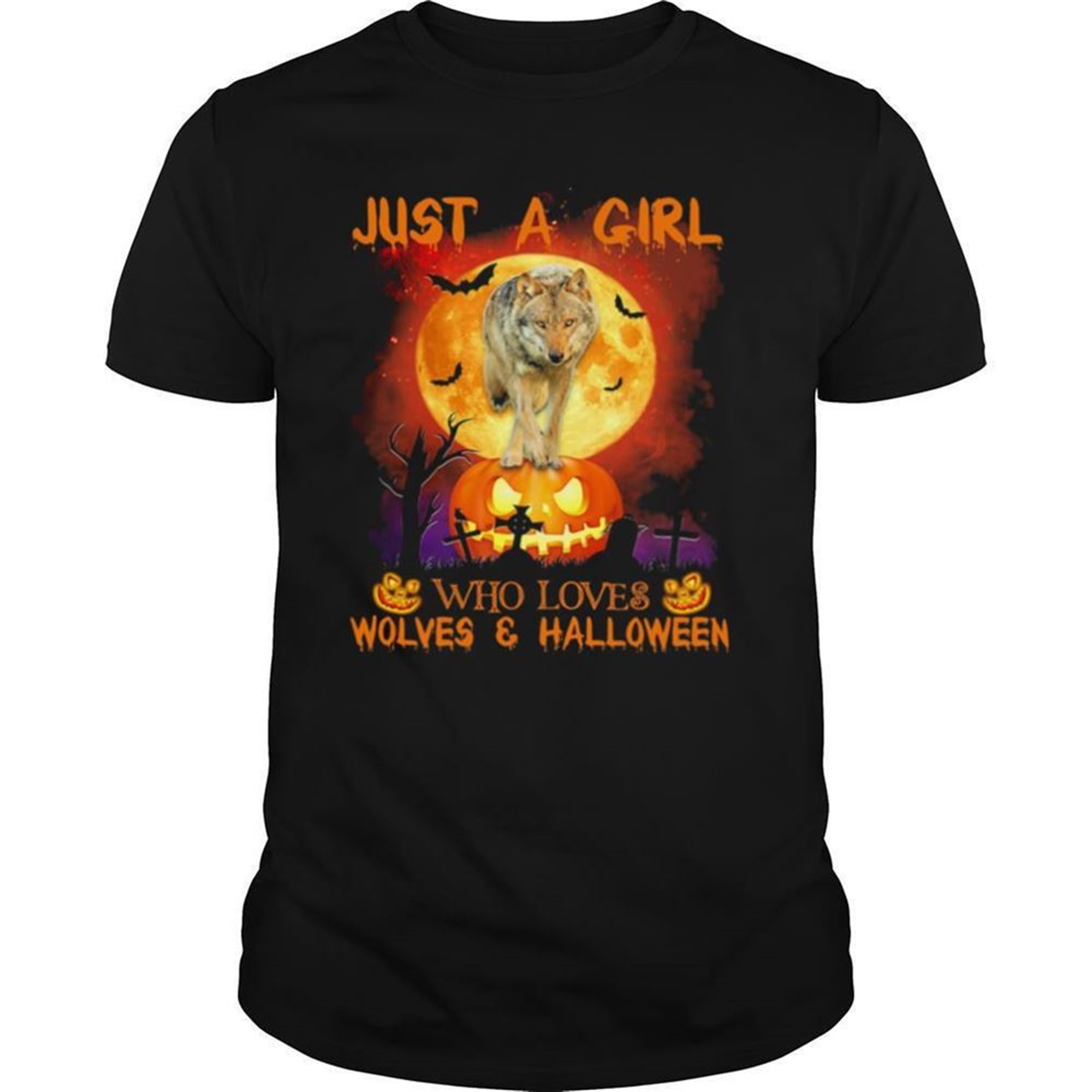Wolf Just A Girl Who Loves Wolves And Halloween Moon Pumpkin Shirt