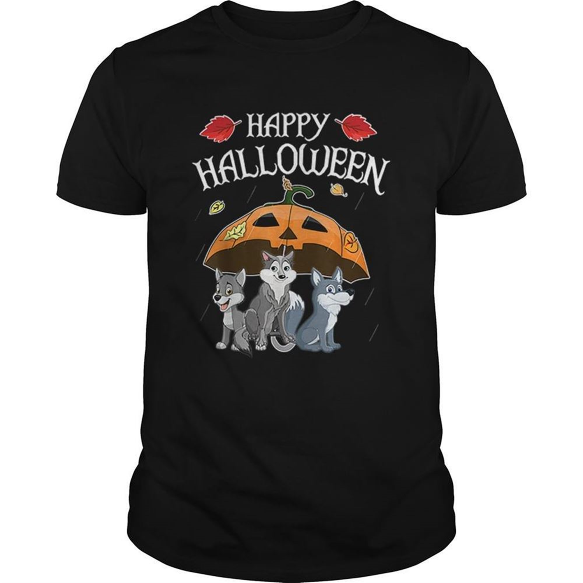 Wolfs In Scary Umbrella Rain Night Happy Halloween Day Shirt