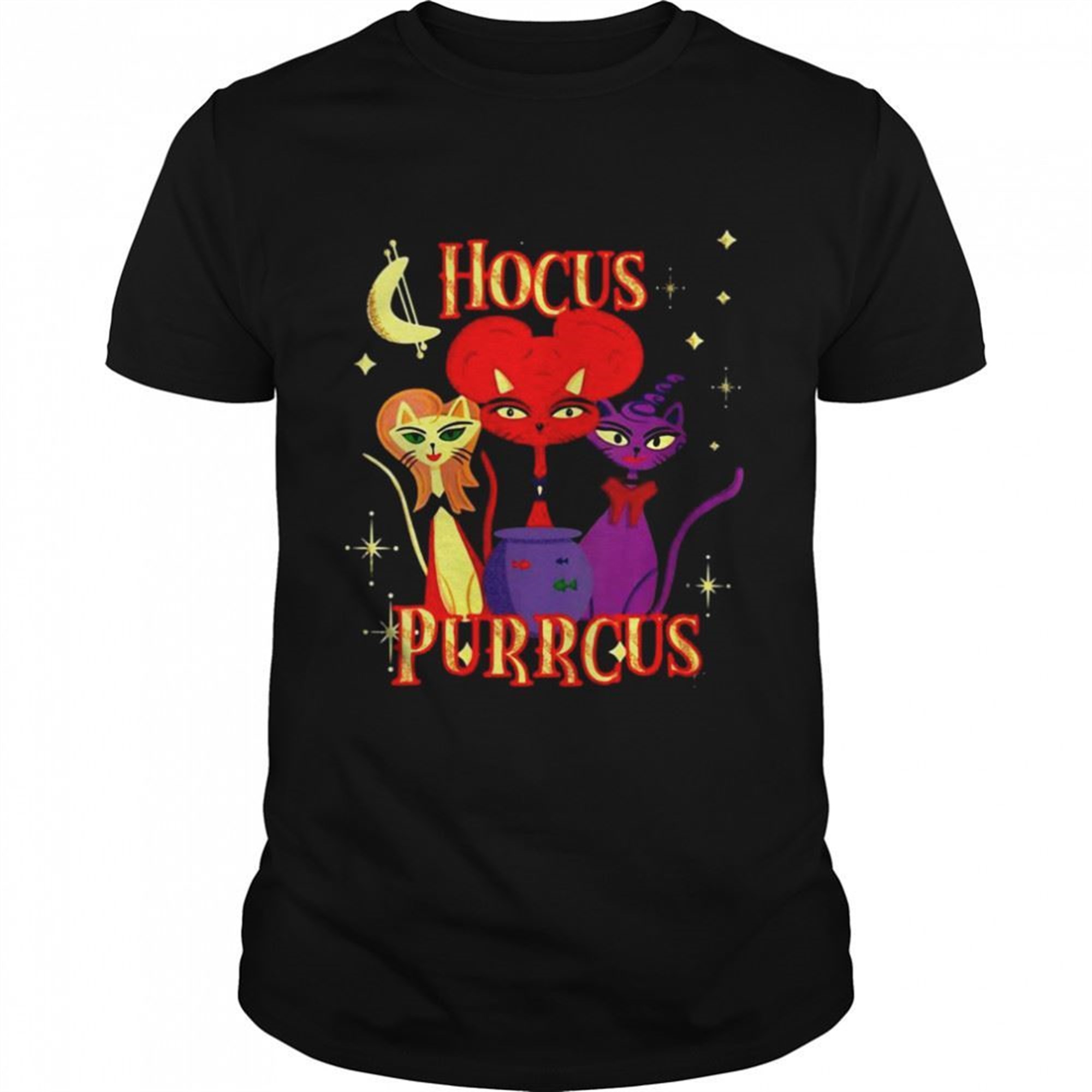 Womens Midcentury Modern Cats Witch Halloween Hocus Purrcus Shirt