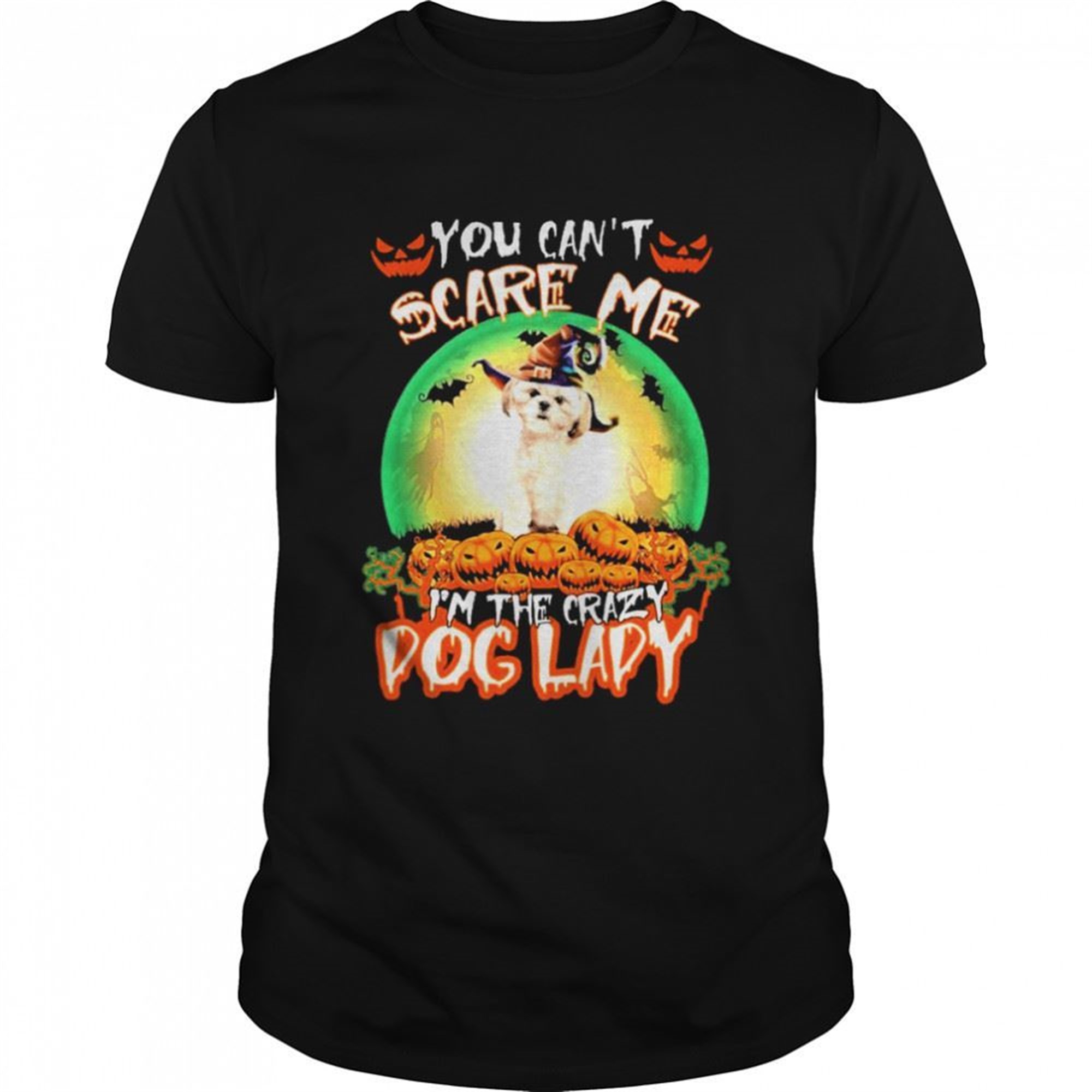 You Cant Scare Me Cream Shih Tzu Im The Crazy Dog Lady Halloween Shirt