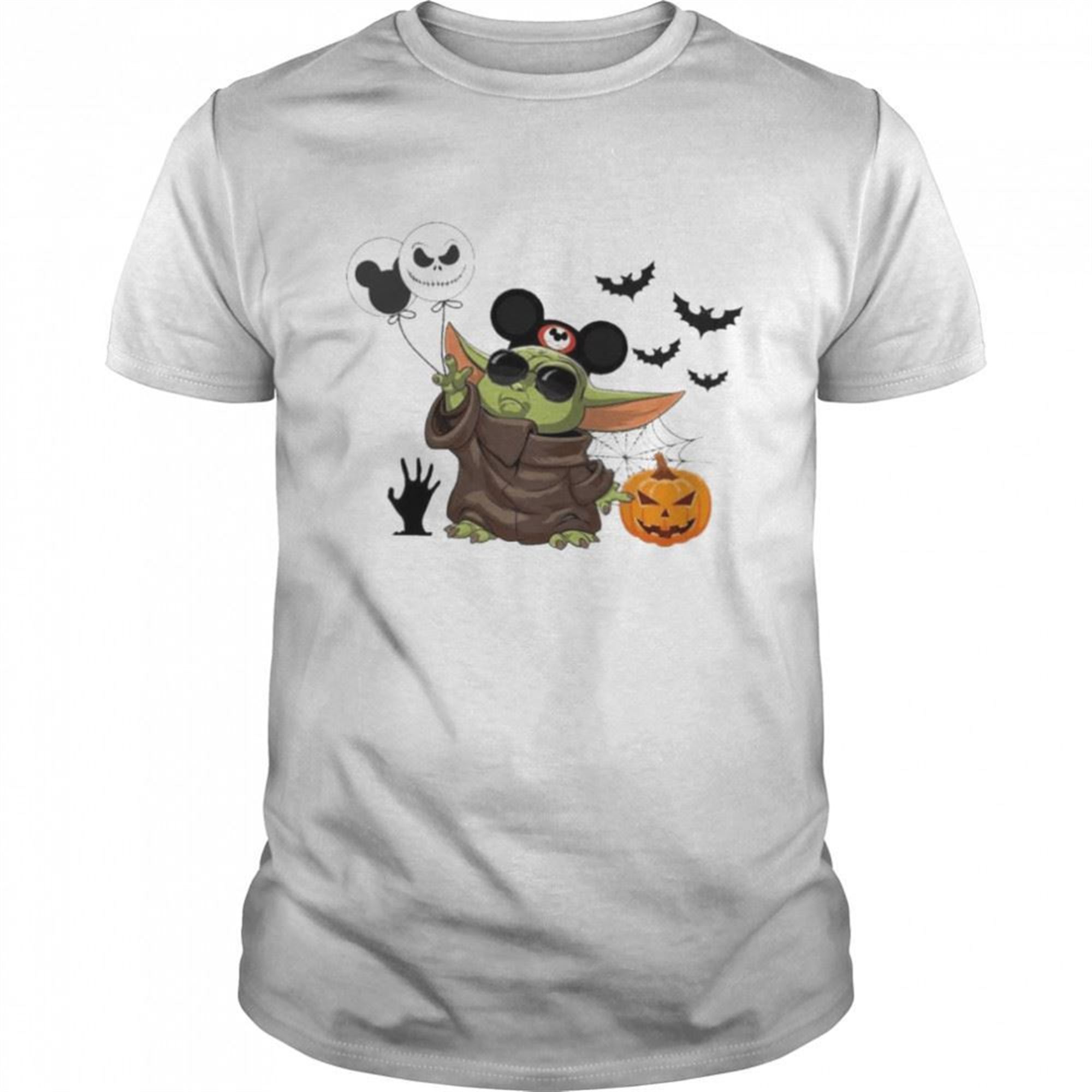 Baby Yoda Balloon Jack Skellington And Mickey Mouse Halloween Shirt